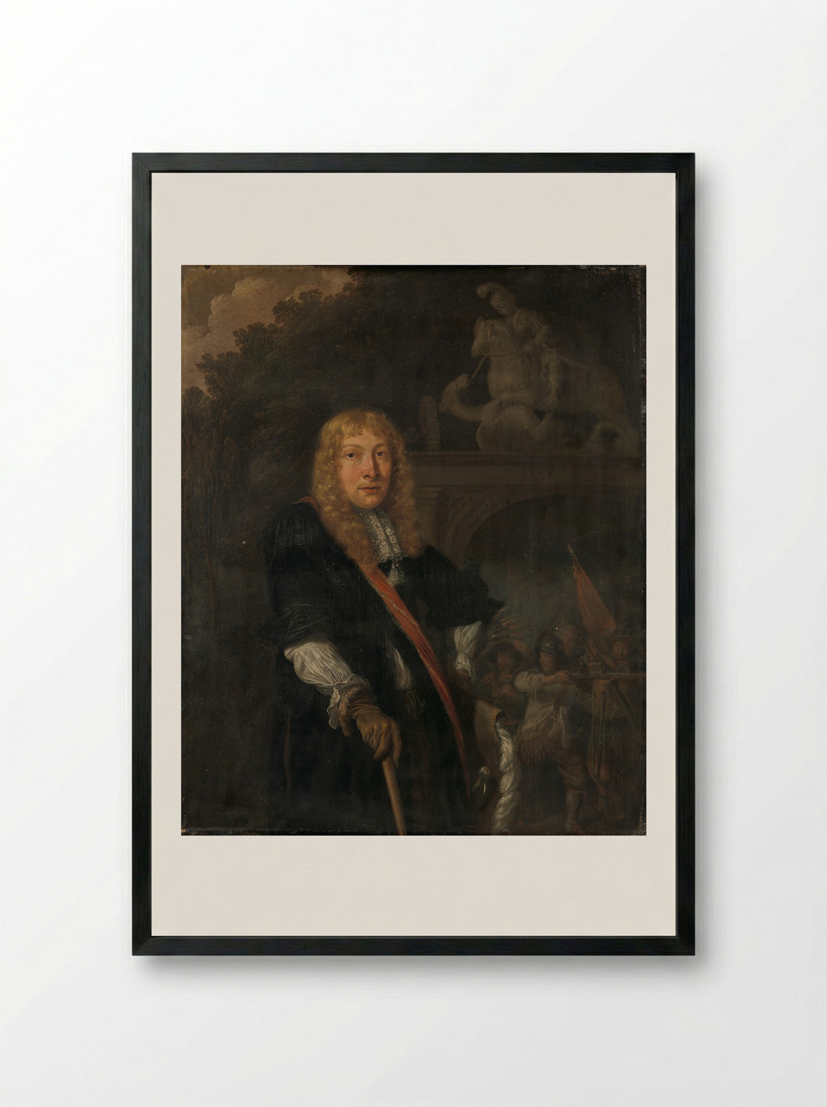 An Officer of the Leiden Civic Guard before the Gate of the Sint Jorisdoelen - Domenicus van Tol - Framed Print Black