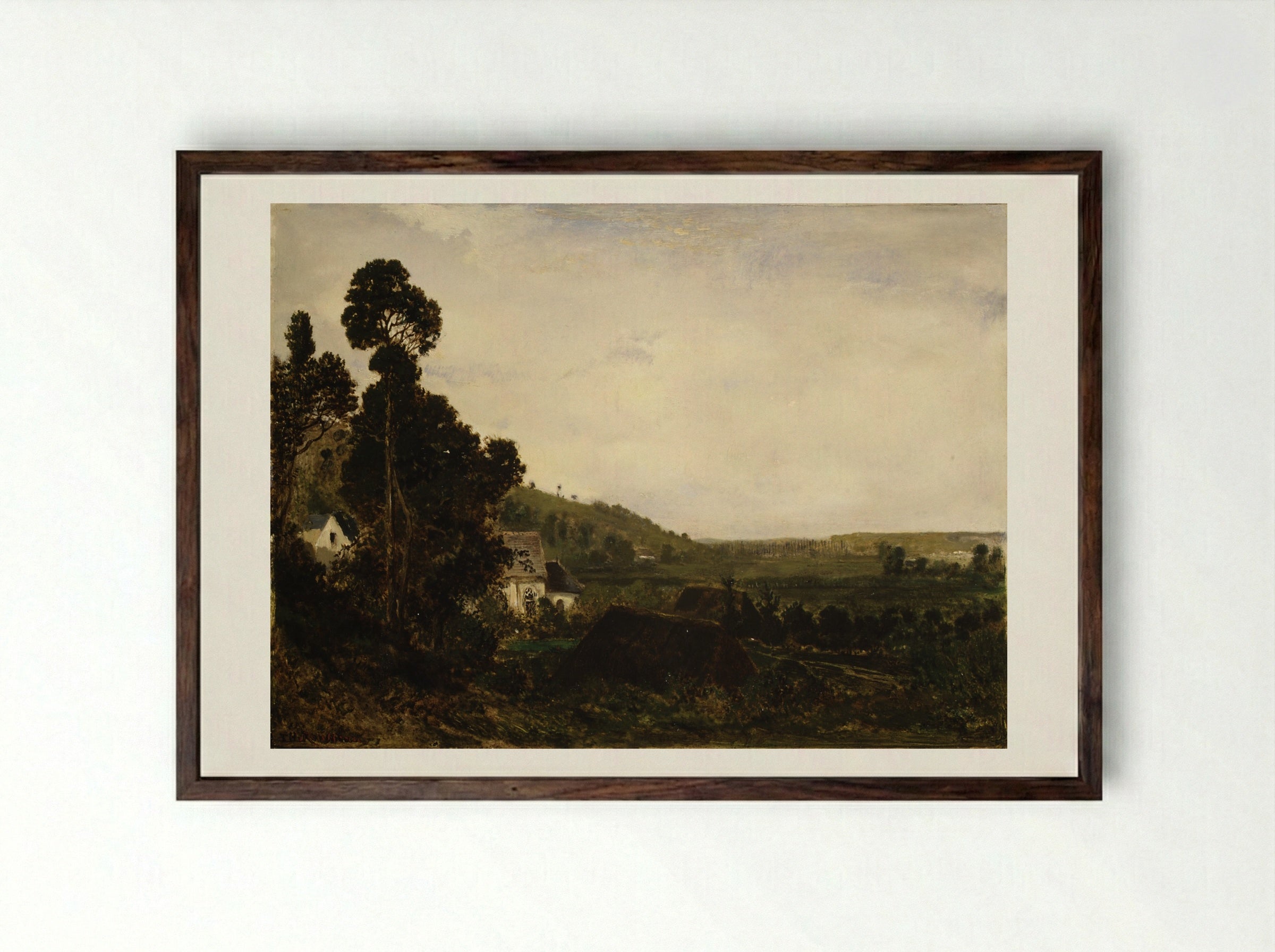 An Old Chapel in a Valley - Théodore Rousseau - Framed Print Dark Wood