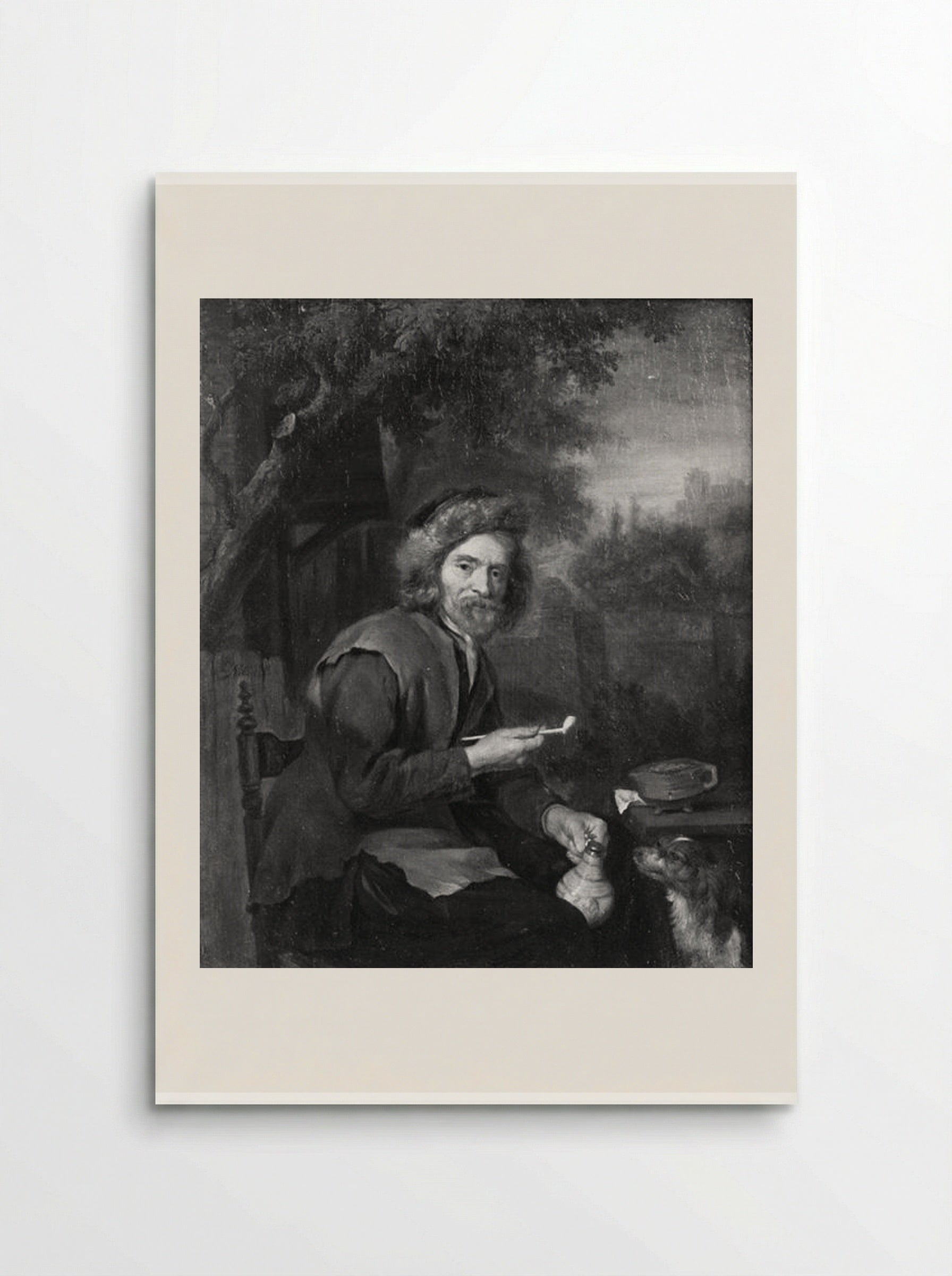 An Old Man Holding a Pipe and a Jug - Gabriel Metsu - Poster