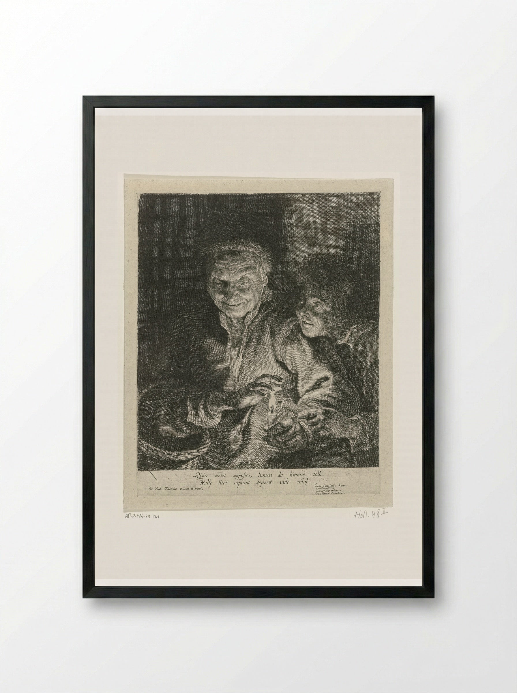 An Old Woman and a Boy with Candles - Paulus Pontius - Framed Print Black