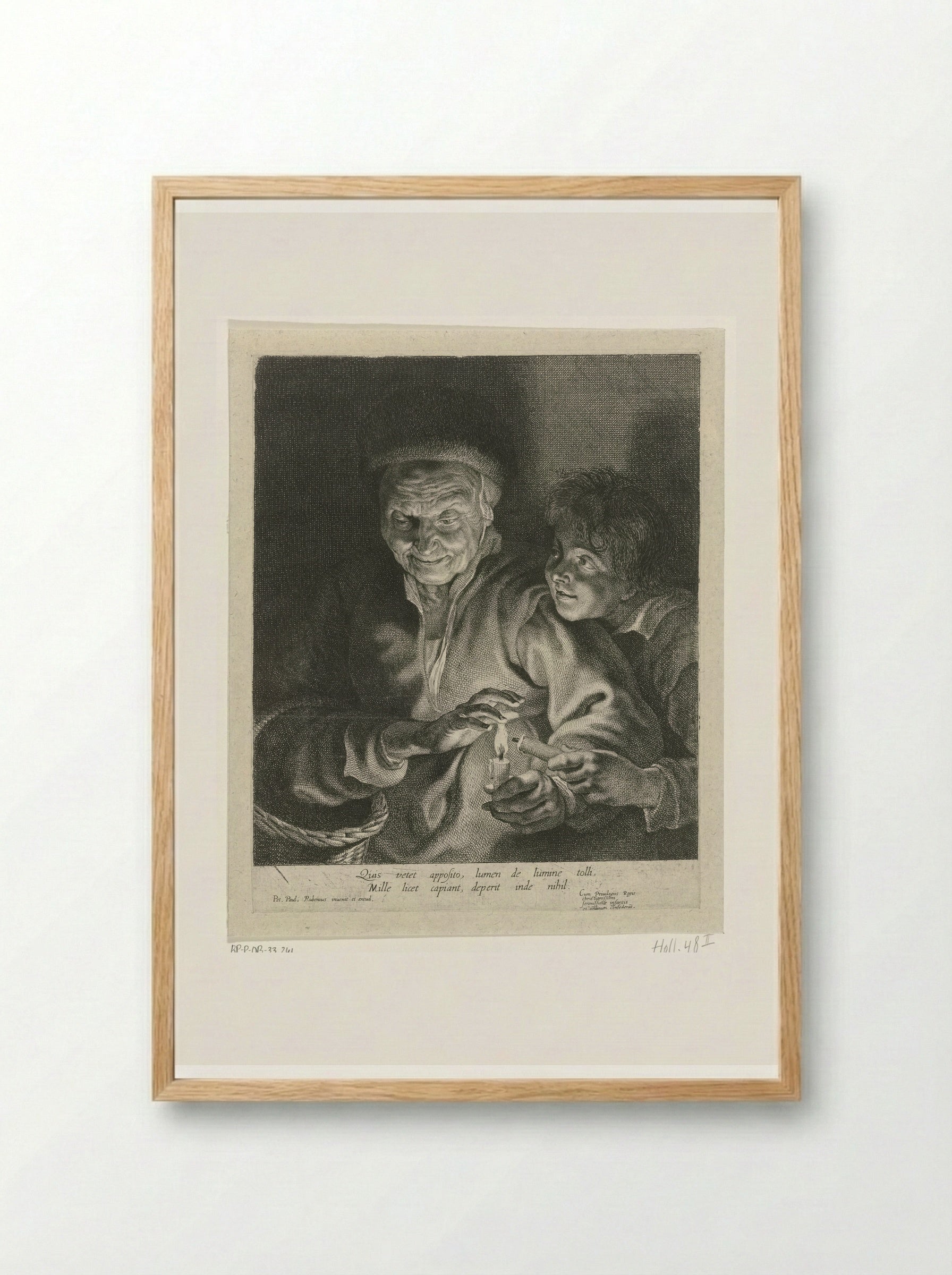 An Old Woman and a Boy with Candles - Paulus Pontius - Framed Print Wood