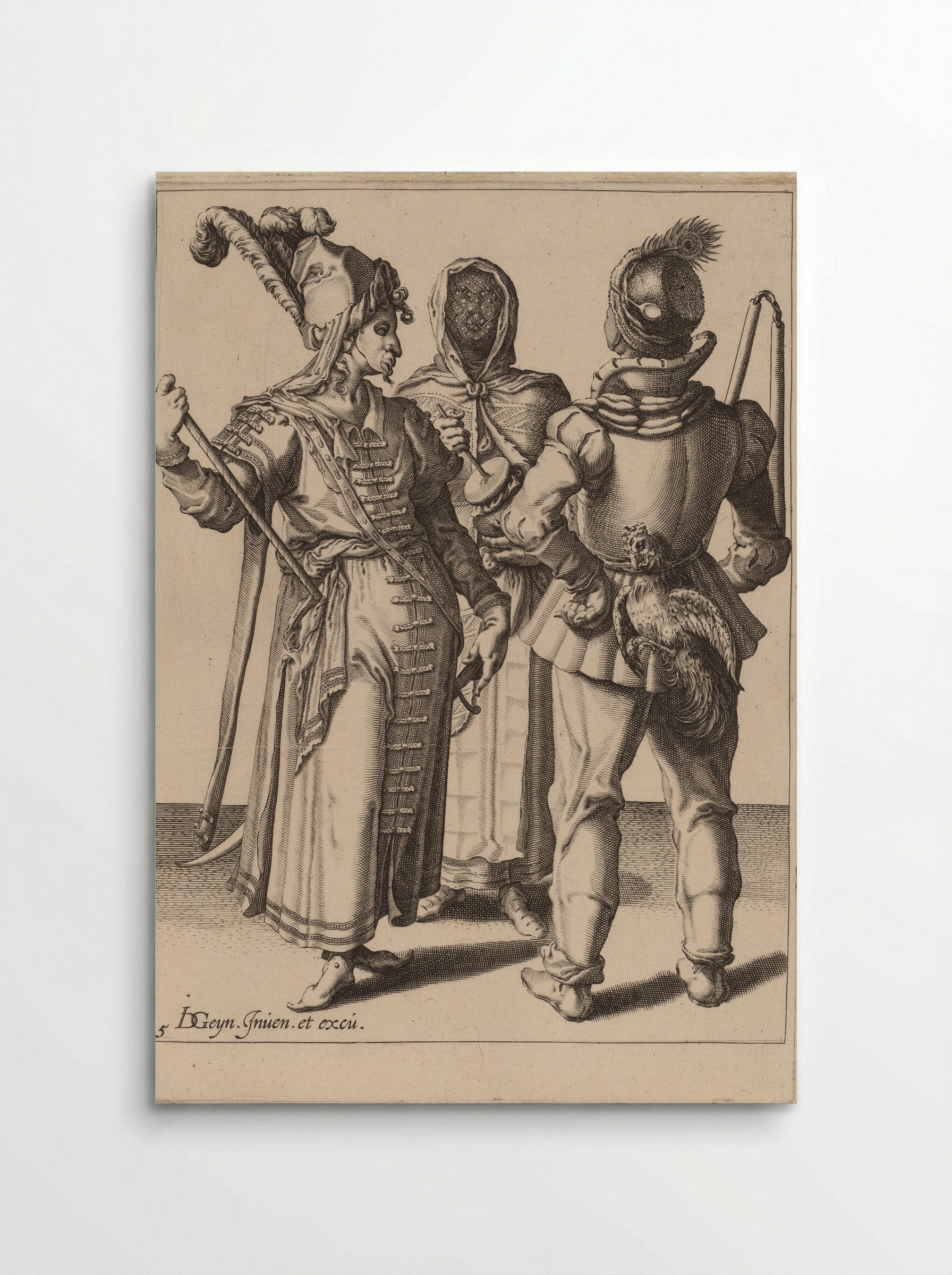 An Oriental Grandee, a Peasant with a Cock attached to his Belt and a Veiled Woman Playing the Rumbling-Pot - Zacharias Dolendo - Poster