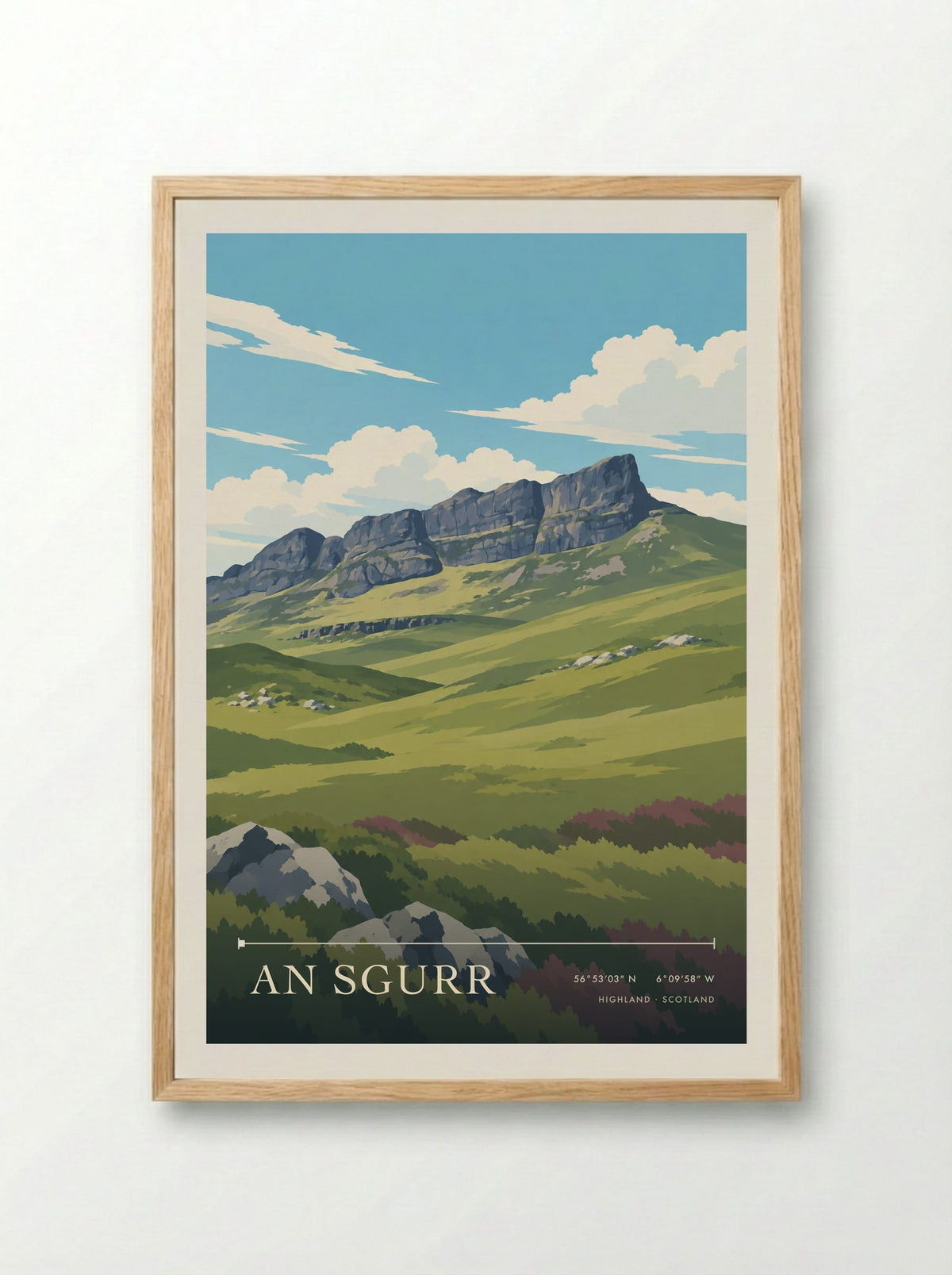 An Sgurr, Highland | Travel Poster - Framed Print Wood
