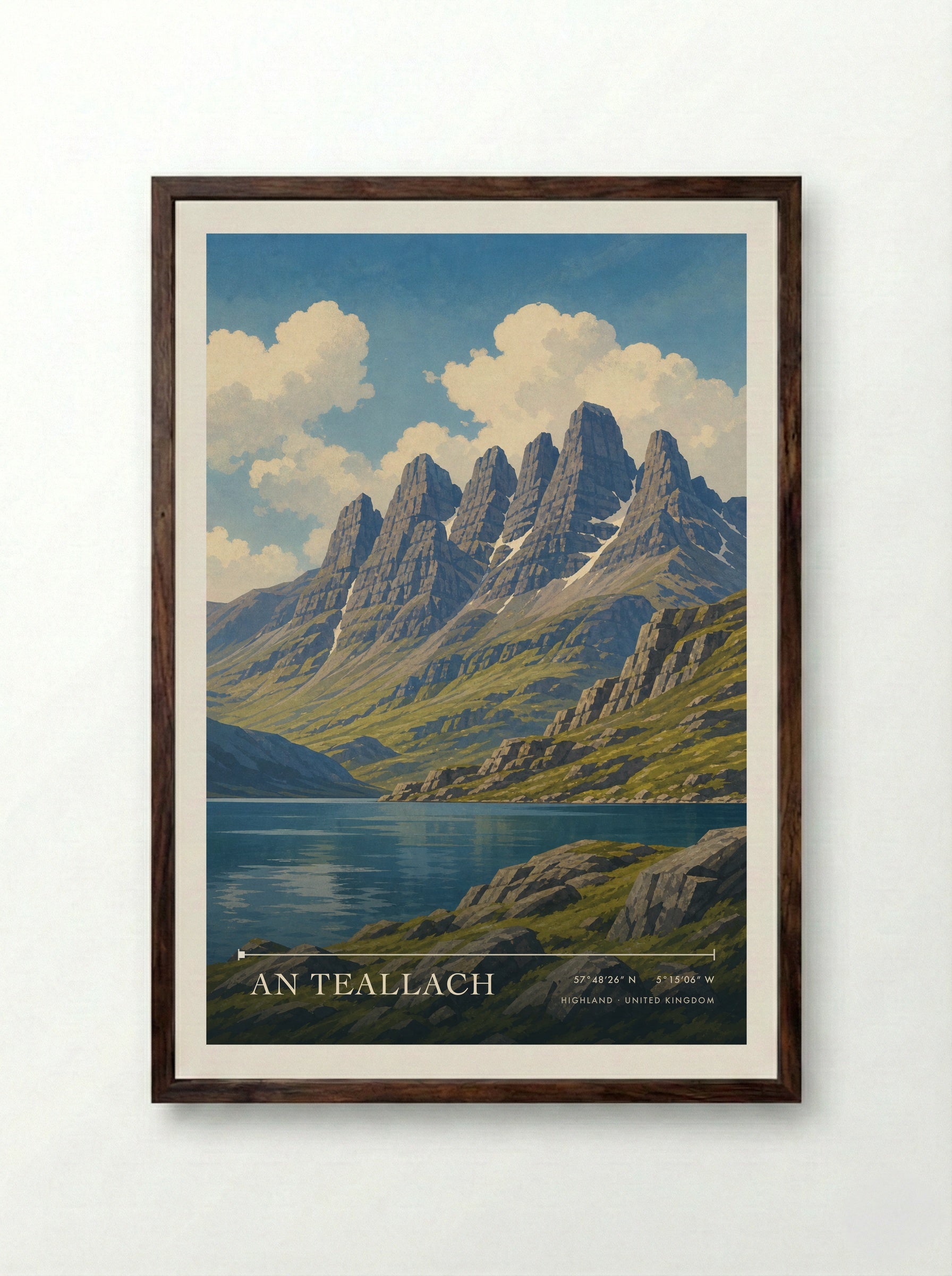An Teallach Highland United Kingdom Travel Poster - Framed Print Dark Wood