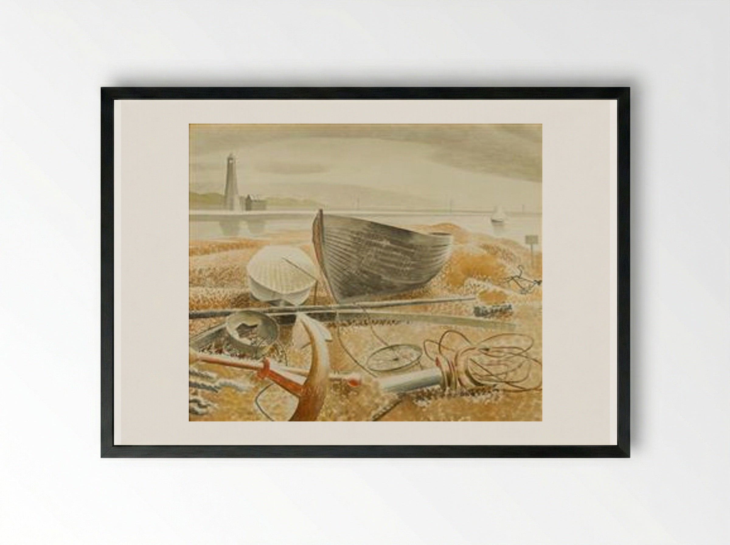 Anchor and Boats, Rye - Eric Ravilious - Framed Print Black
