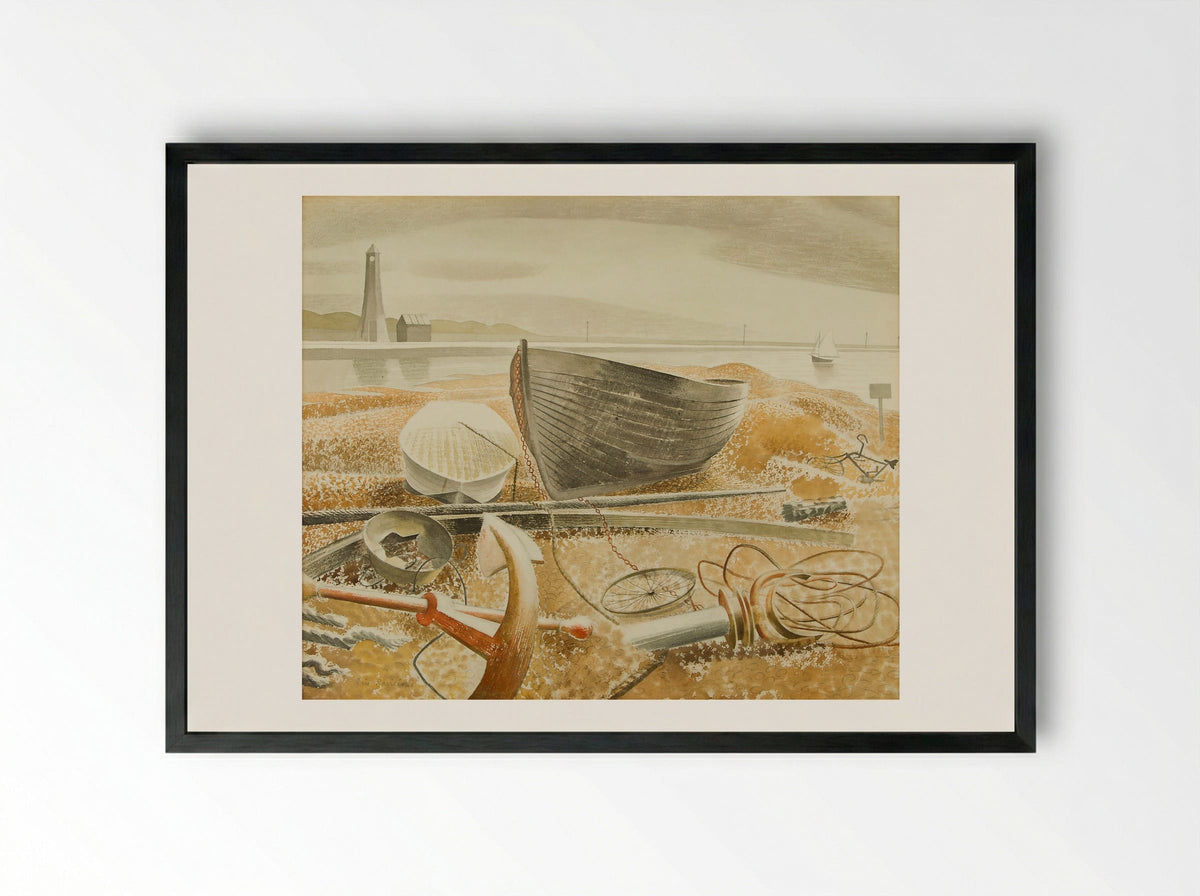 Anchor and Boats, Rye - Eric Ravilious - Framed Print Black