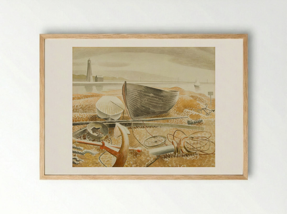 Anchor and Boats, Rye - Eric Ravilious - Framed Print Wood