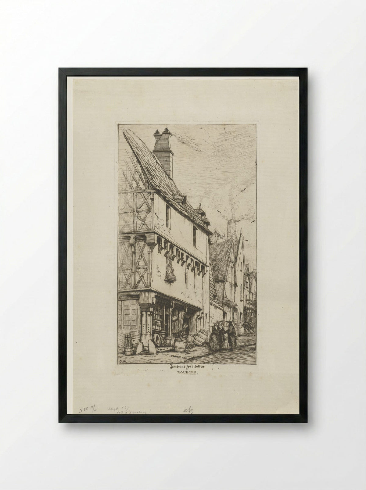 Ancienne habitation à Bourges - Charles Meryon - Framed Print Black