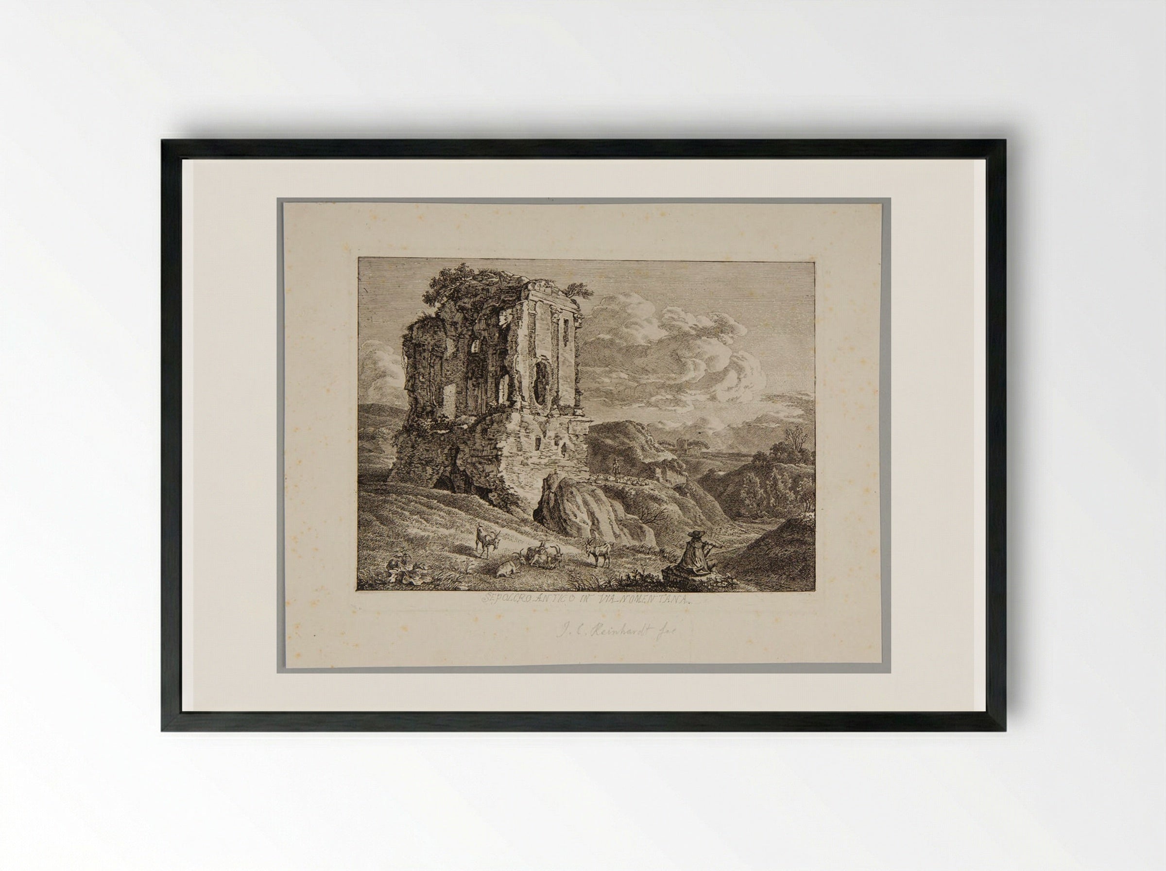 Ancient Tomb in Via Nomentana - Johann Christian Reinhart - Framed Print Black
