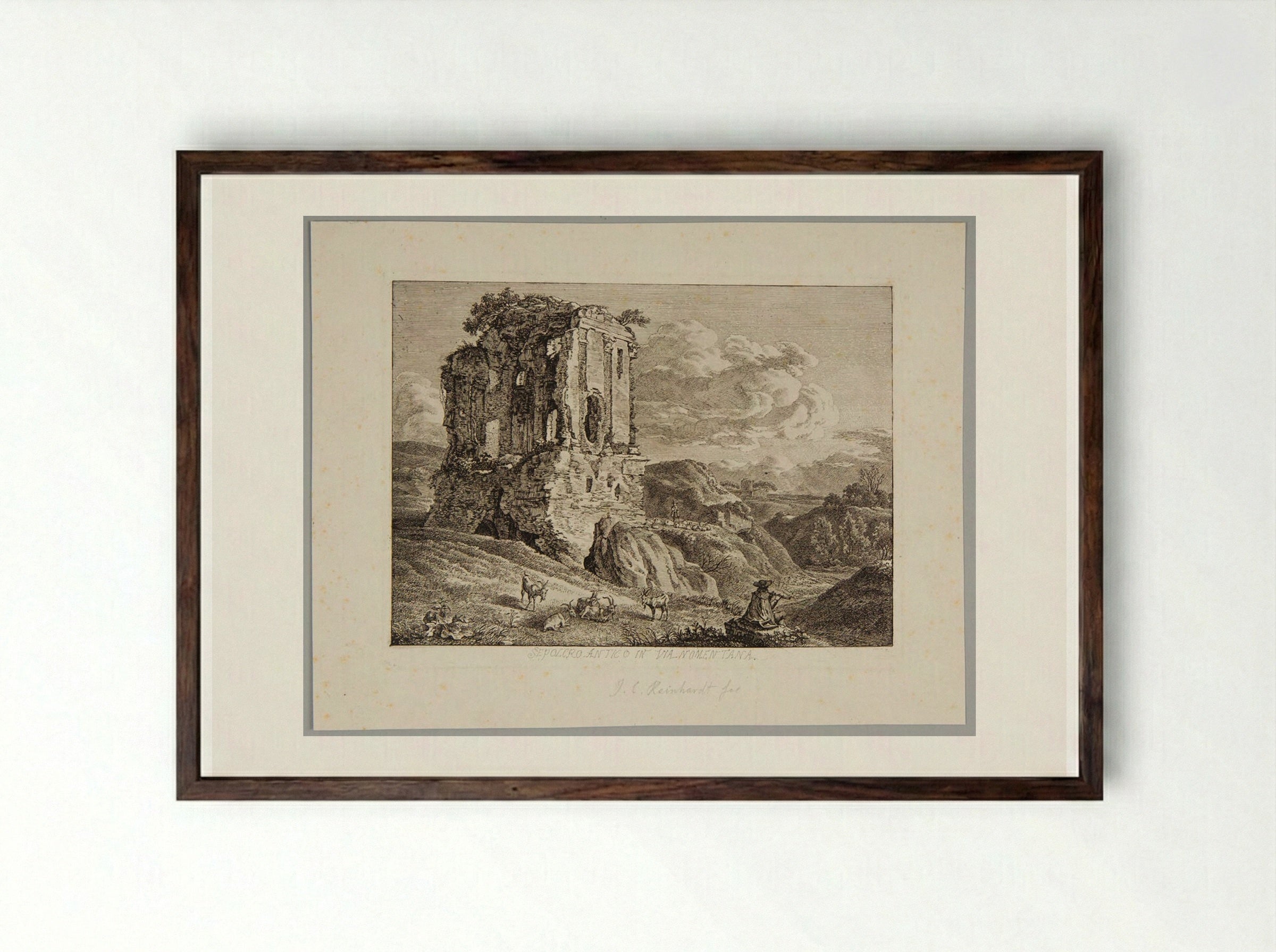 Ancient Tomb in Via Nomentana - Johann Christian Reinhart - Framed Print Dark Wood