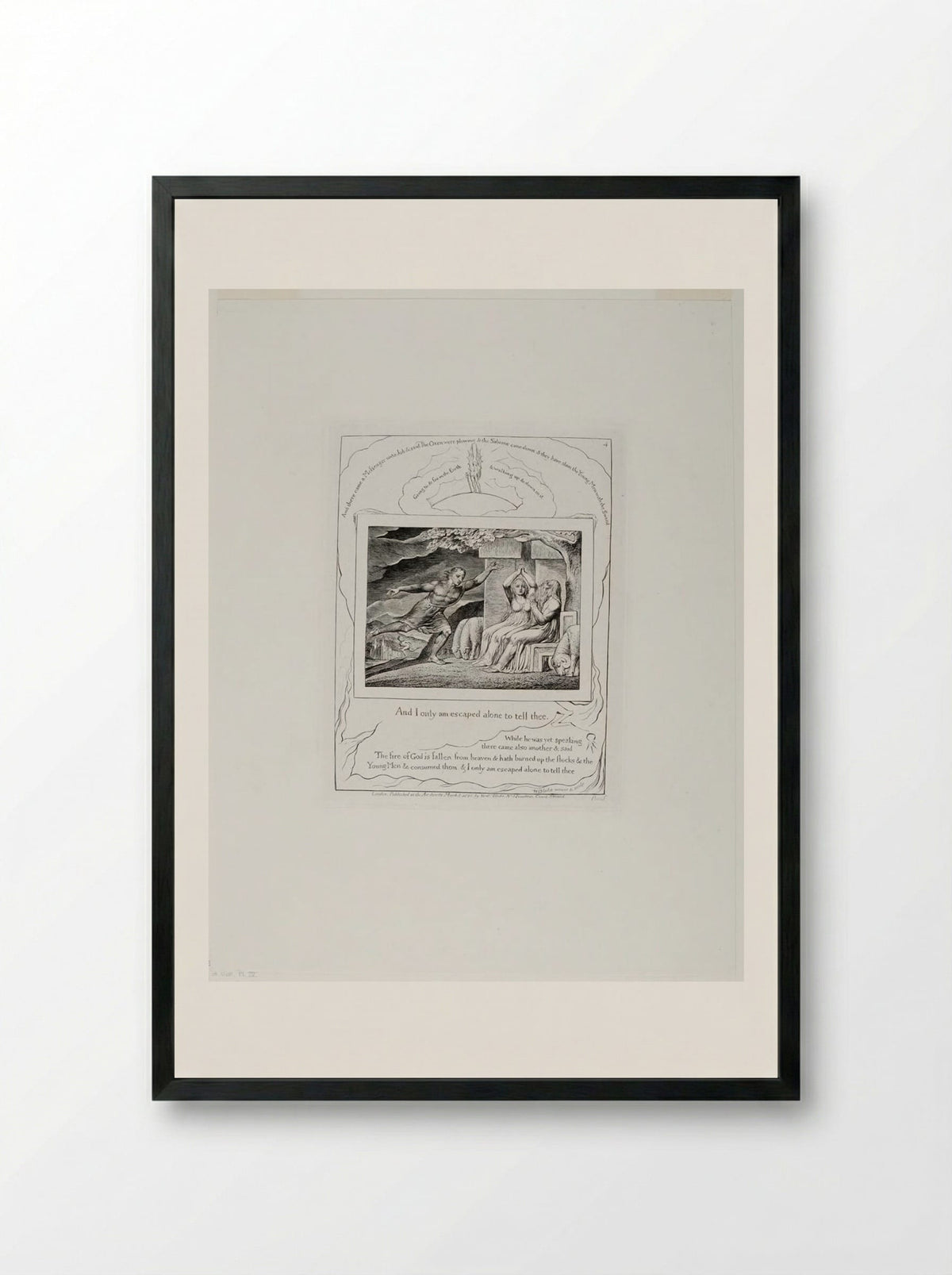 And I only am escaped alone to tell thee - William Blake - Framed Print Black
