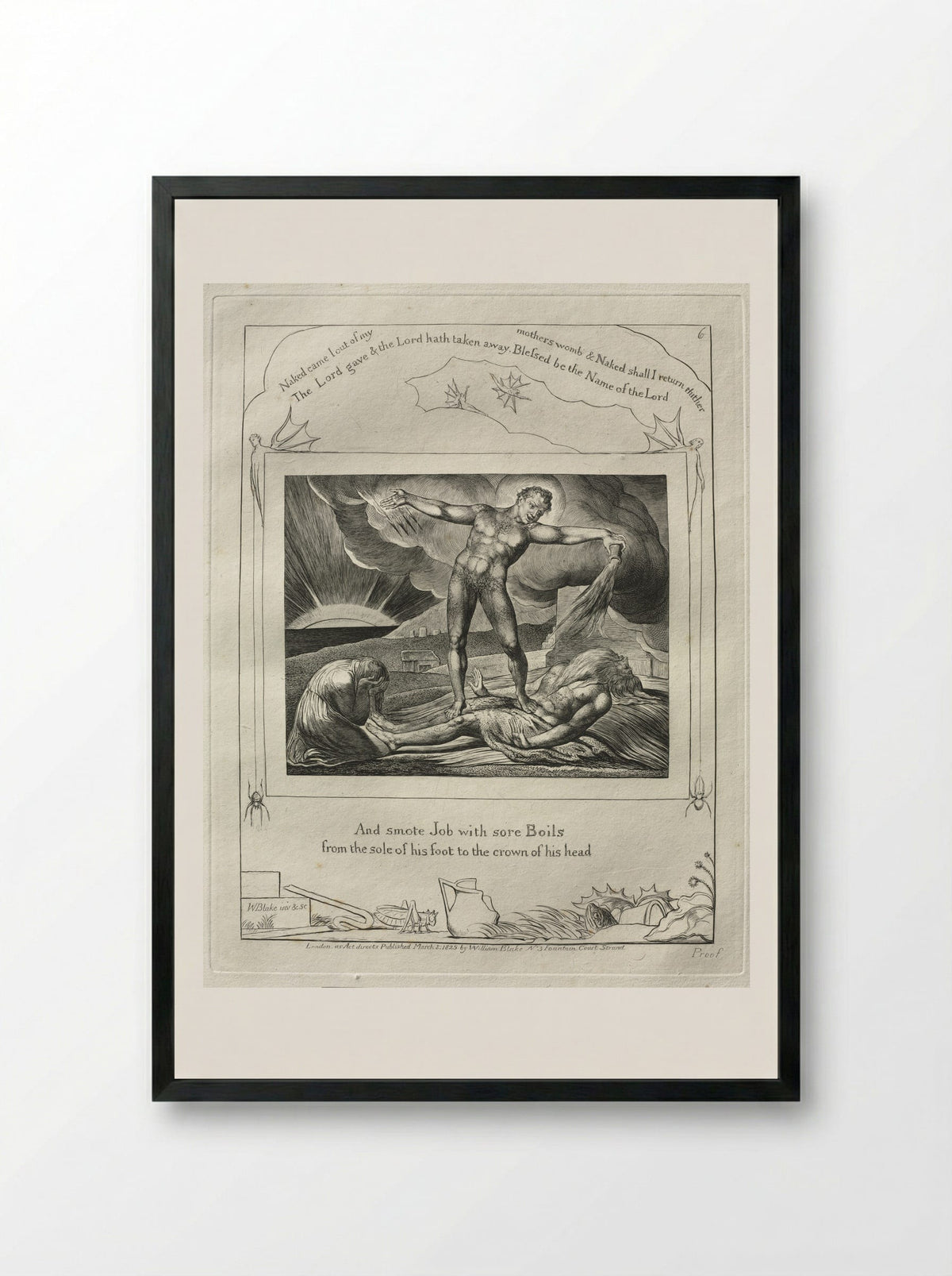 And Smote Job with Sore Boils from the Sole of His Foot to the Crown of His Head - William Blake - Framed Print Black