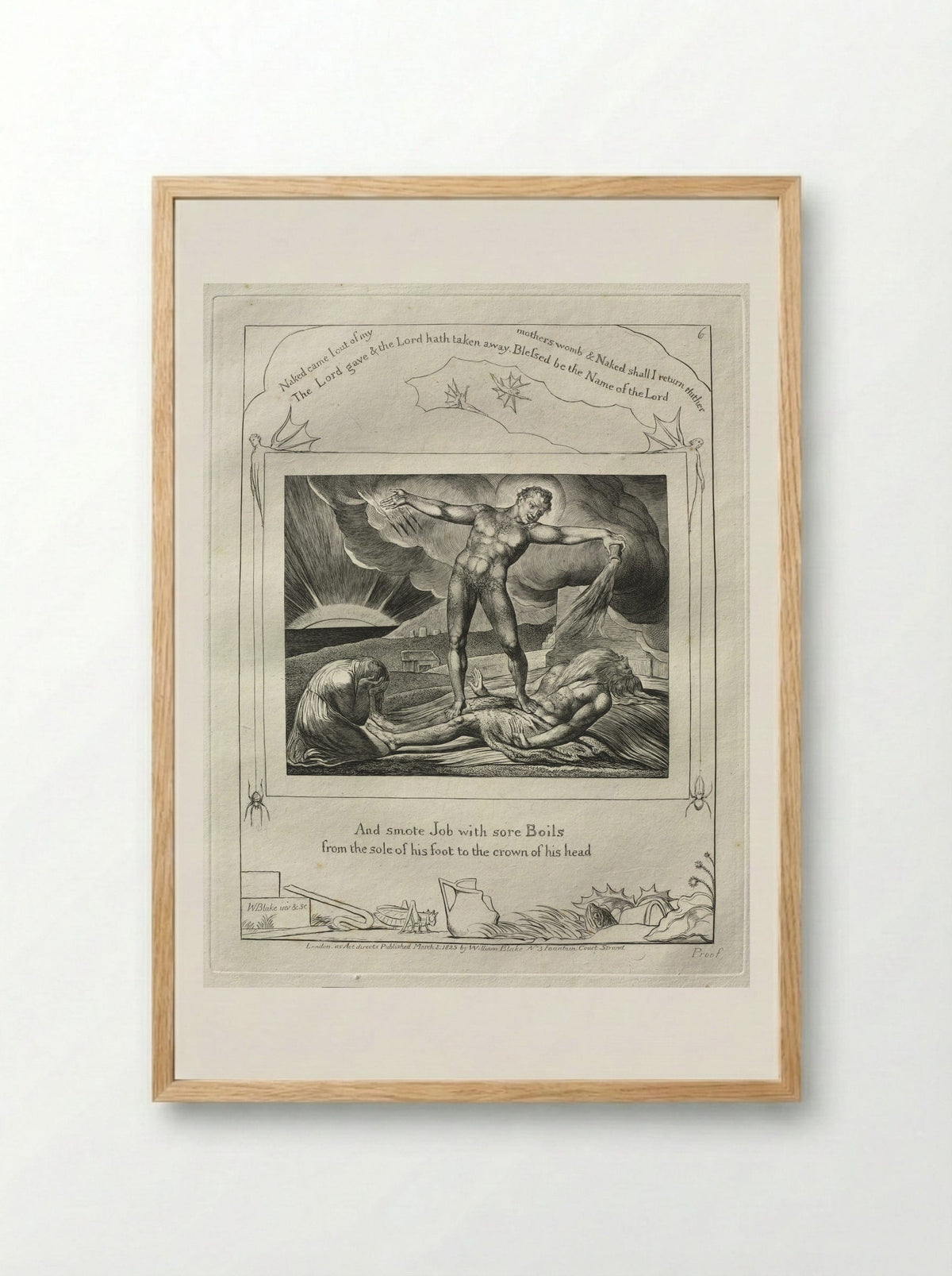 And Smote Job with Sore Boils from the Sole of His Foot to the Crown of His Head - William Blake - Framed Print Wood