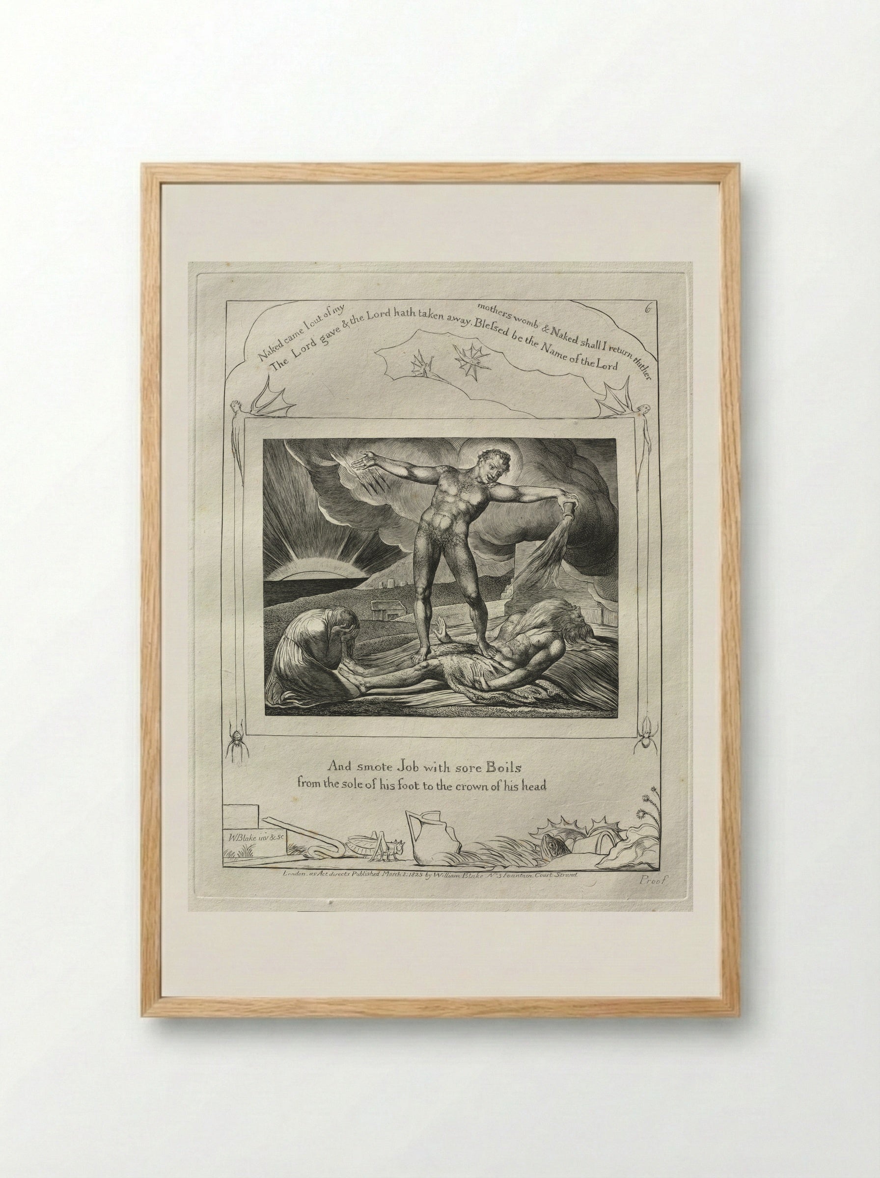 And Smote Job with Sore Boils from the Sole of His Foot to the Crown of His Head - William Blake - Framed Print Wood