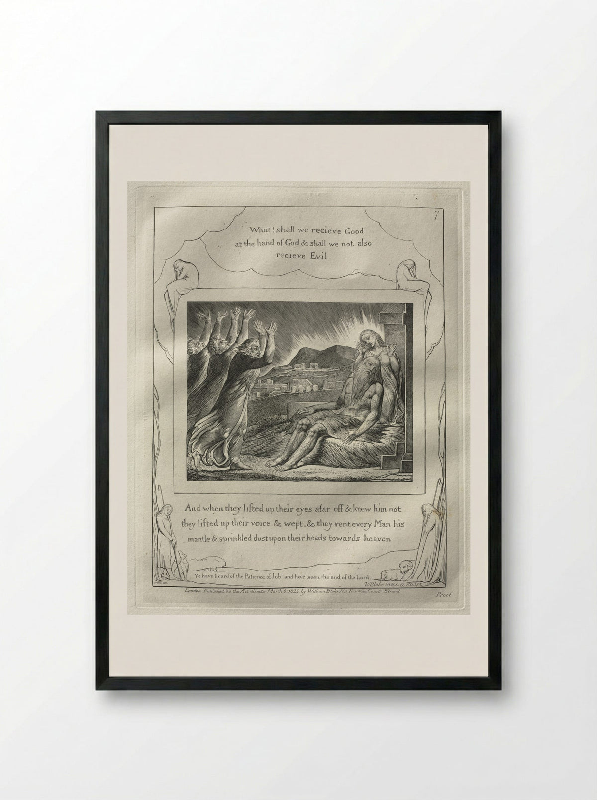 And When they Lifted up Their Eyes (The Book of Job) - William Blake - Framed Print Black