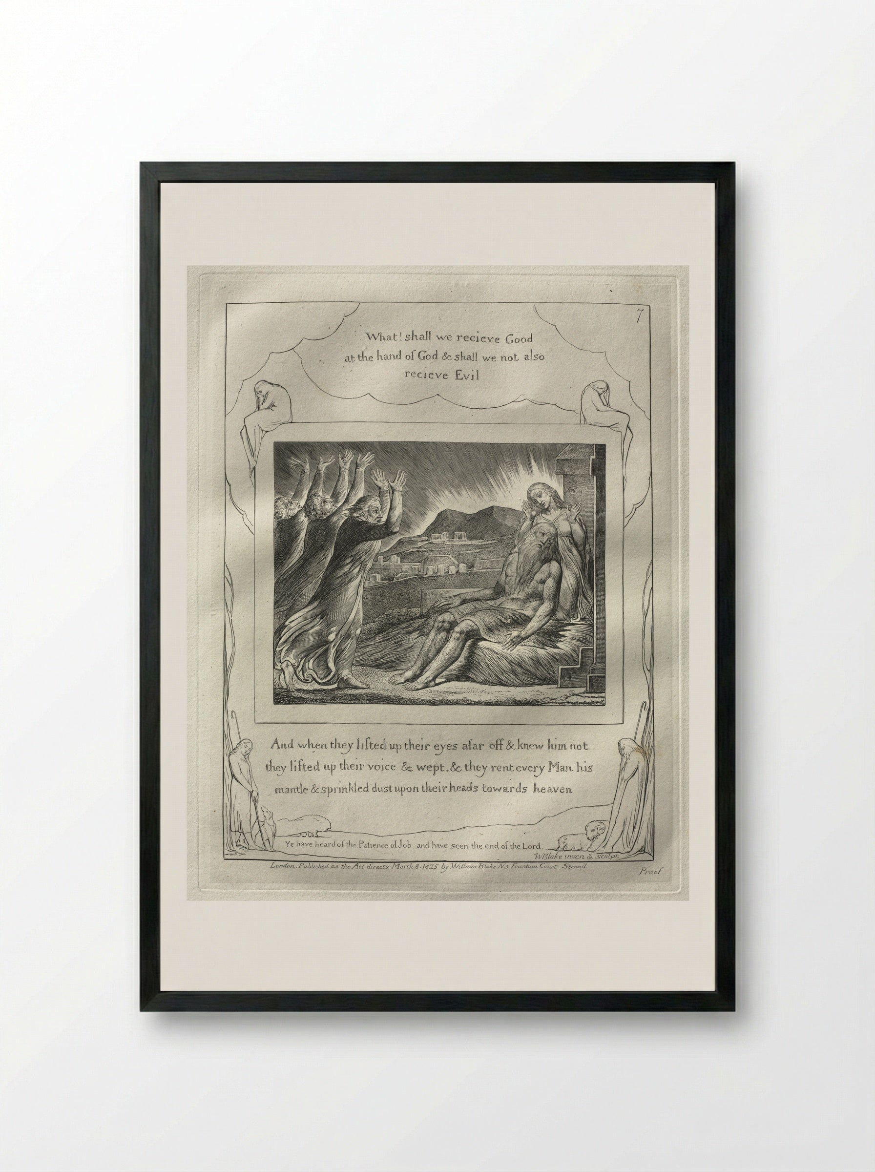 And When they Lifted up Their Eyes (The Book of Job) - William Blake - Framed Print Black