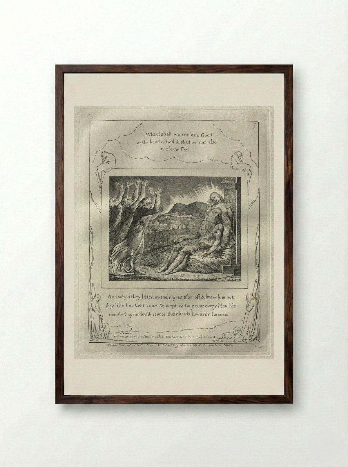 And When they Lifted up Their Eyes (The Book of Job) - William Blake - Framed Print Dark Wood