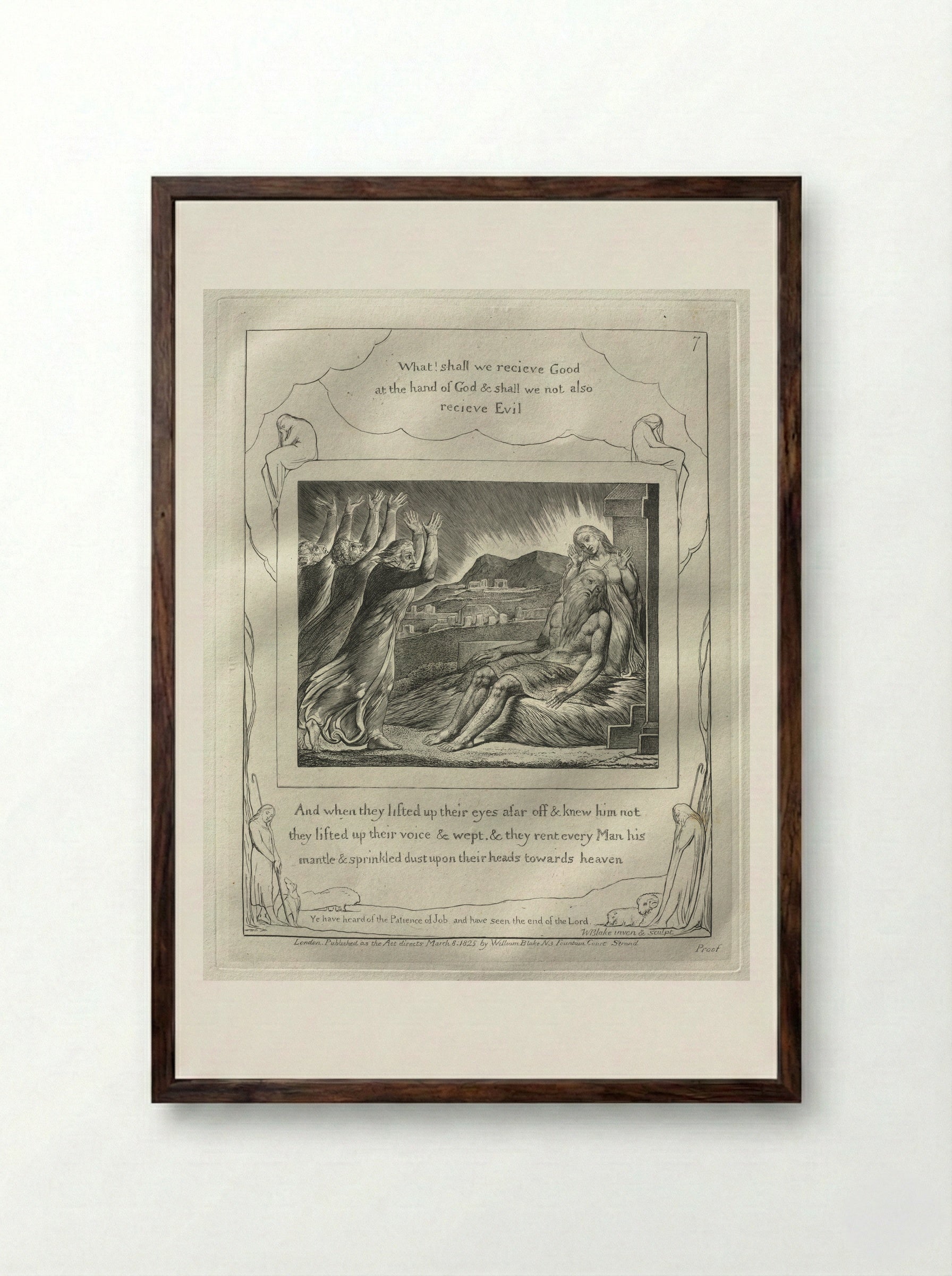 And When they Lifted up Their Eyes (The Book of Job) - William Blake - Framed Print Dark Wood