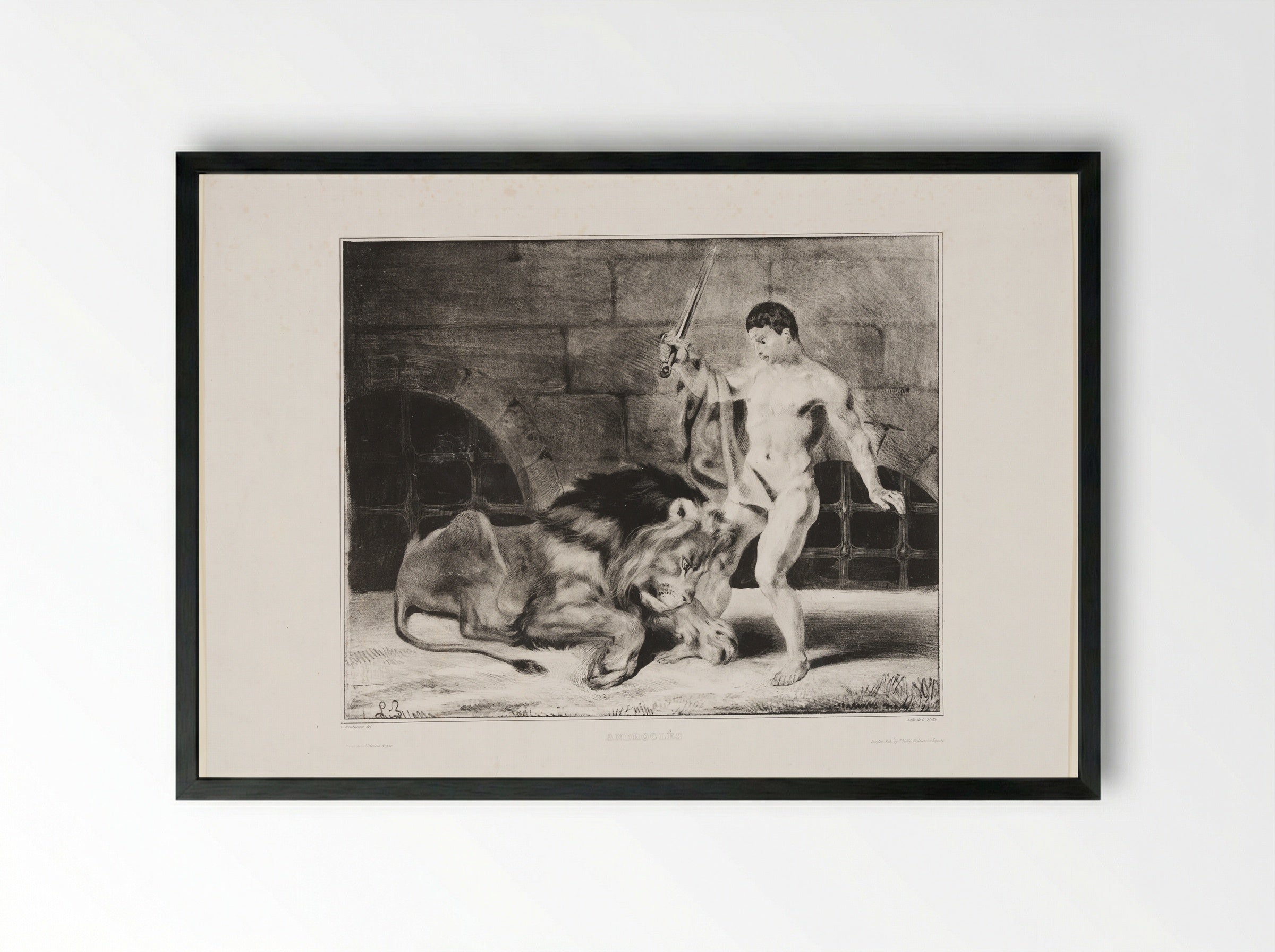 Androcles and the Lion - Louis Boulanger - Framed Print Black