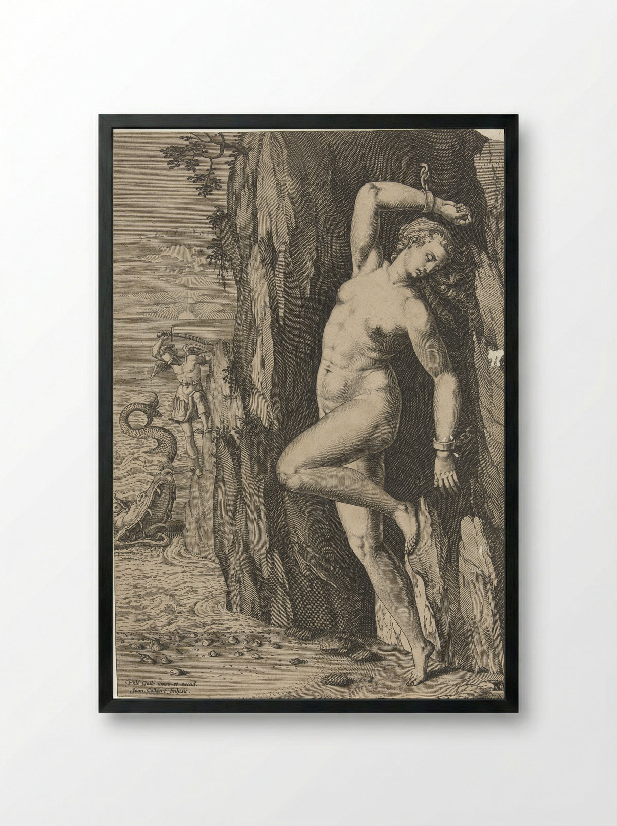 Andromeda Chained to the Rock - Jan Collaert II - Framed Print Black