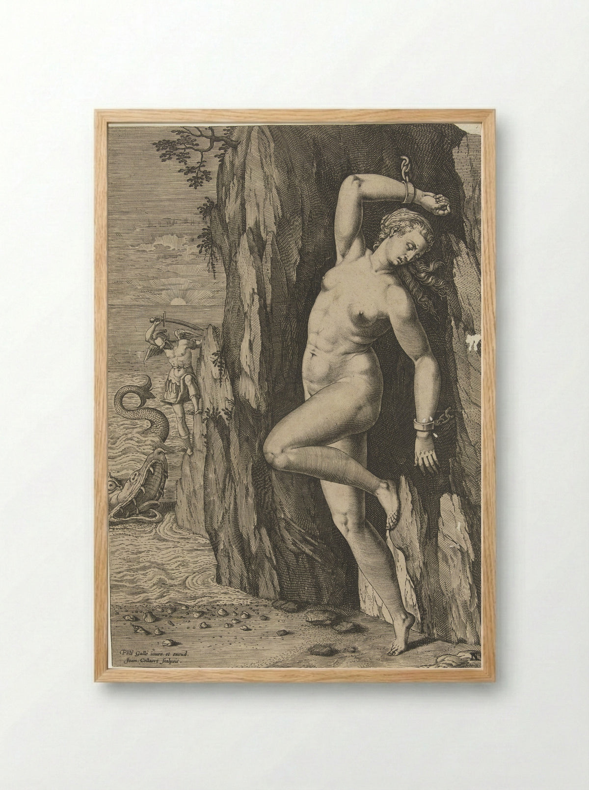 Andromeda Chained to the Rock - Jan Collaert II - Framed Print Wood