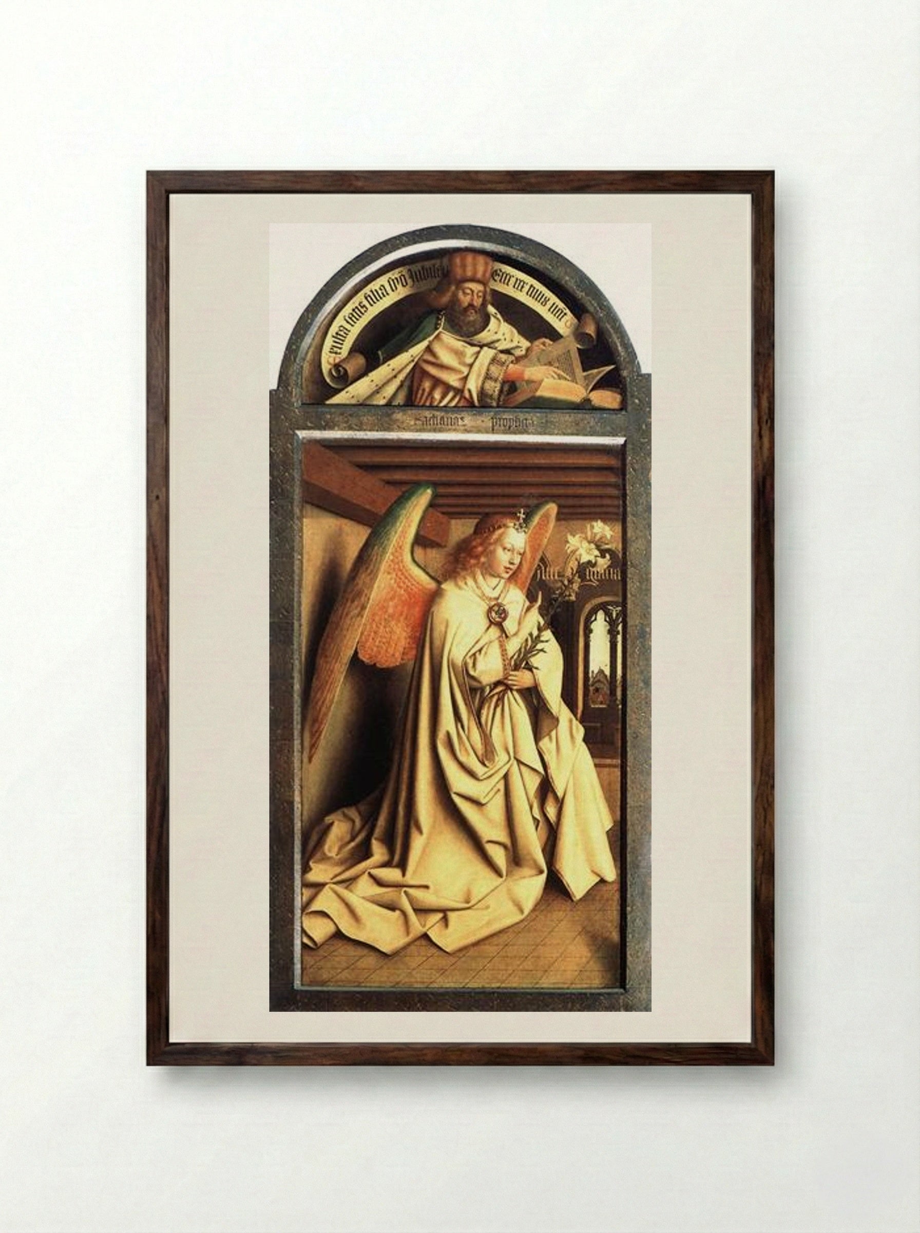Angel Annunciate (Ghent Altarpiece) - Jan van Eyck - Framed Print Dark Wood
