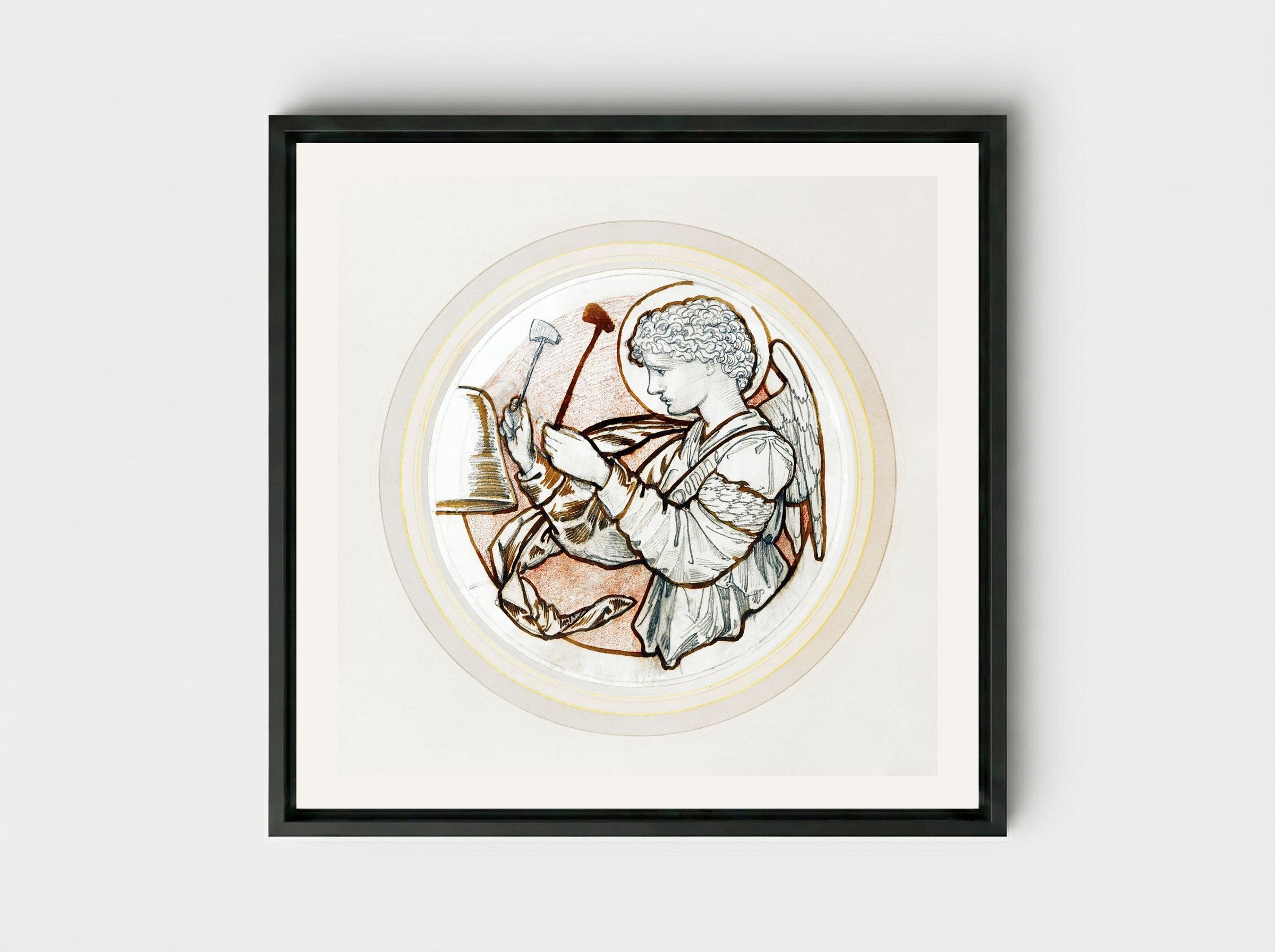 Angel Playing on Bells - Edward Burne-Jones - Framed Canvas Black