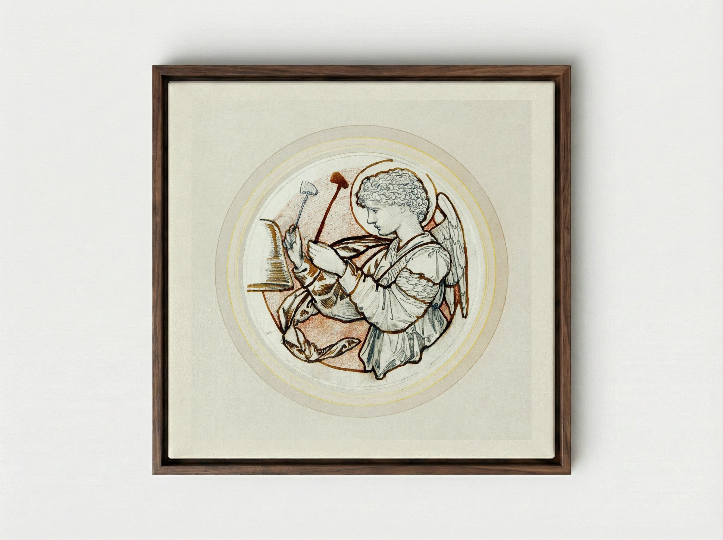 Angel Playing on Bells - Edward Burne-Jones - Framed Canvas Dark Wood
