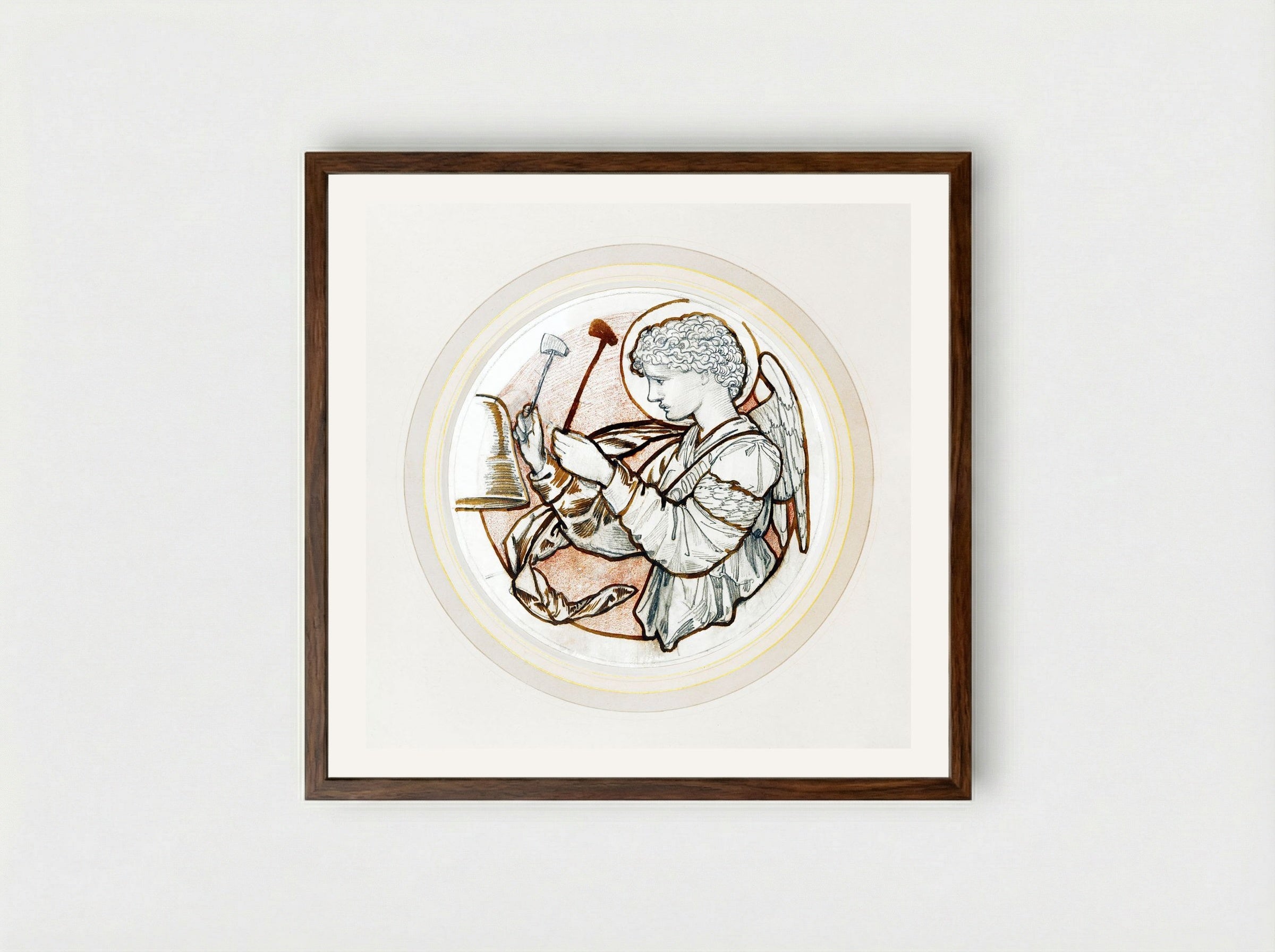 Angel Playing on Bells - Edward Burne-Jones - Framed Print Dark Wood