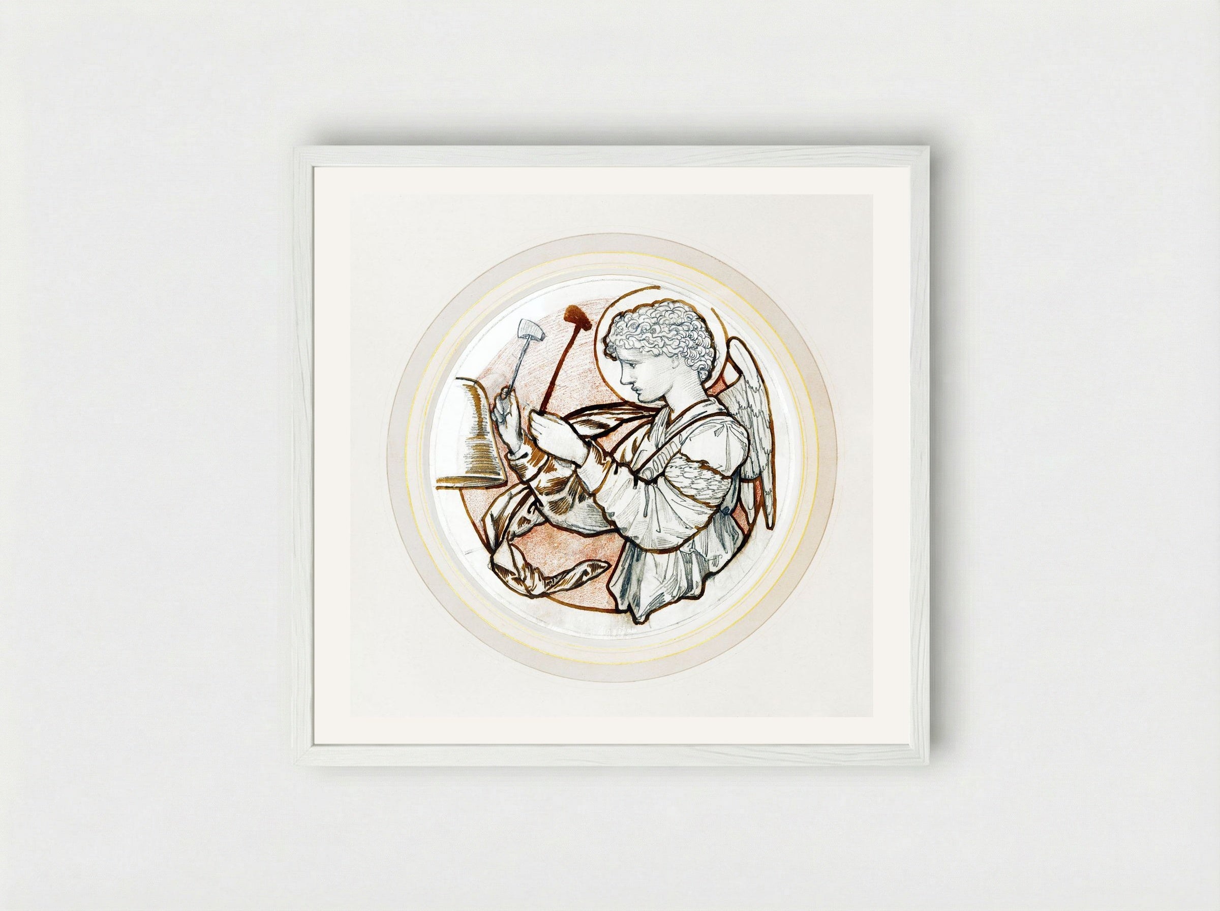 Angel Playing on Bells - Edward Burne-Jones - Framed Print White