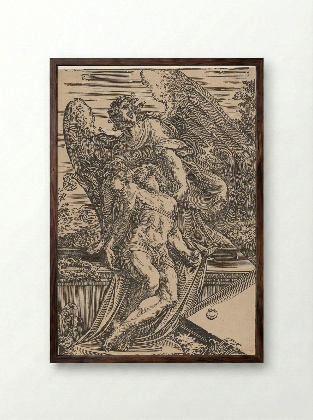Angel Supporting the Body of Christ - Giuseppe Scolari - Framed Print Dark Wood
