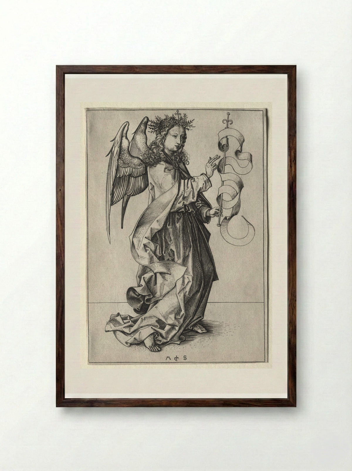 Angel of the Annunciation - Martin Schongauer - Framed Print Dark Wood