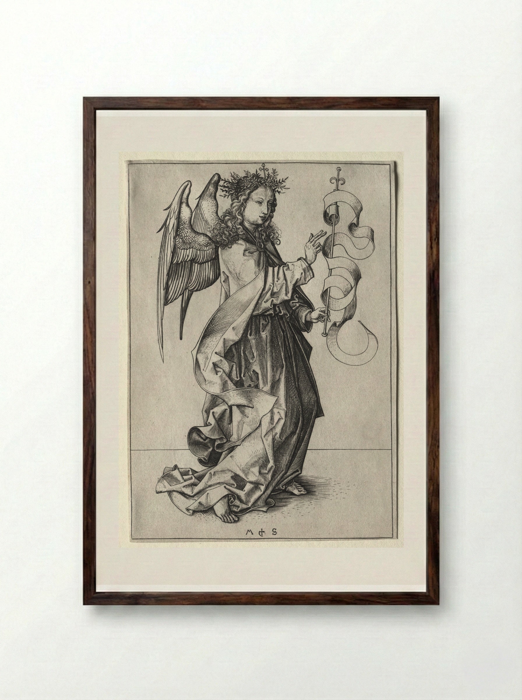 Angel of the Annunciation - Martin Schongauer - Framed Print Dark Wood