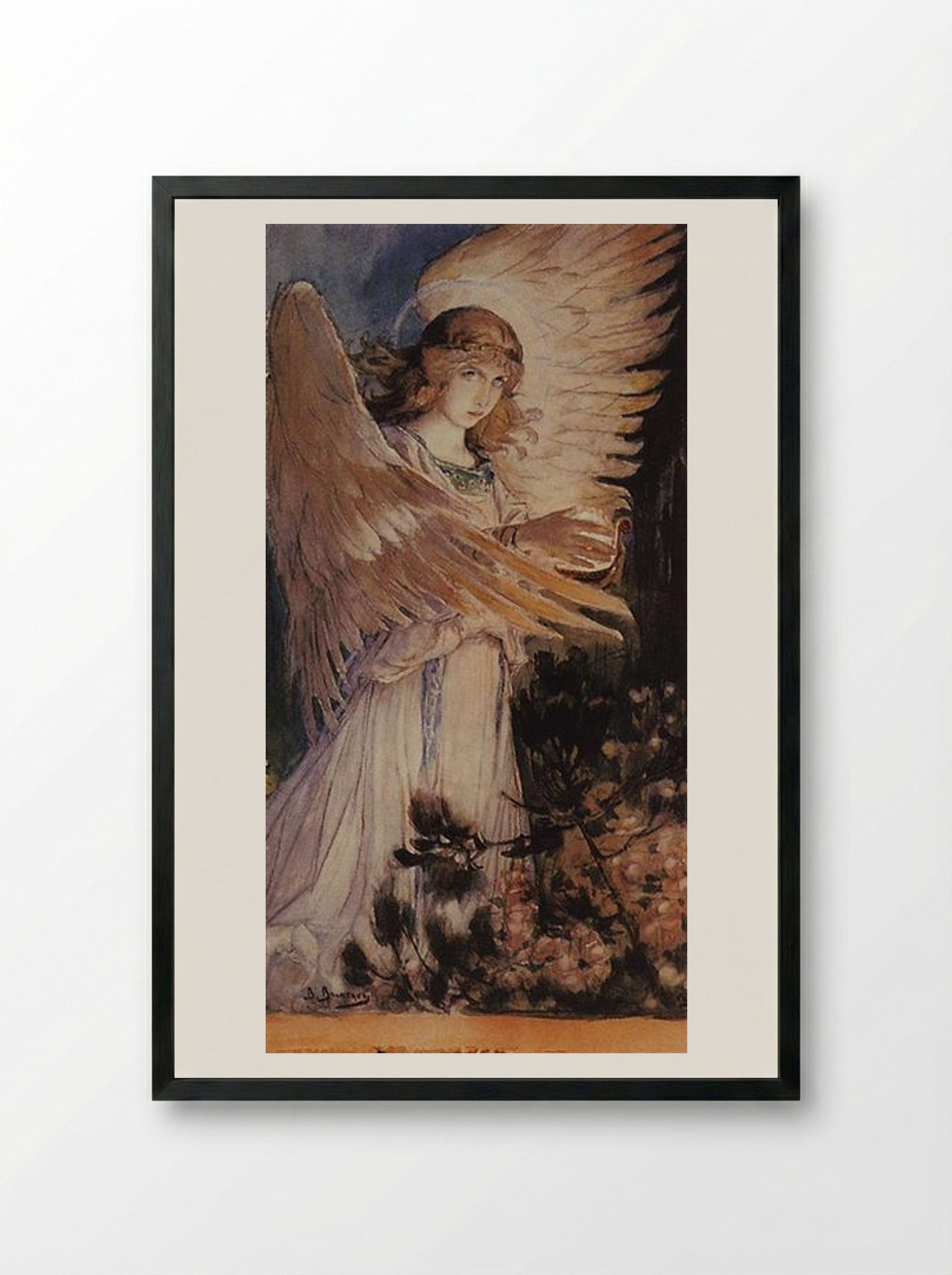 Angel with a Lamp - Viktor Vasnetsov - Framed Print Black