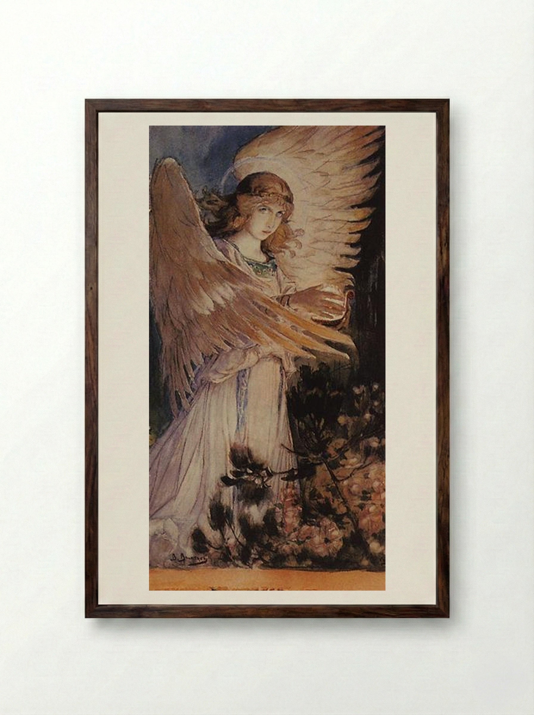 Angel with a Lamp - Viktor Vasnetsov - Framed Print Dark Wood