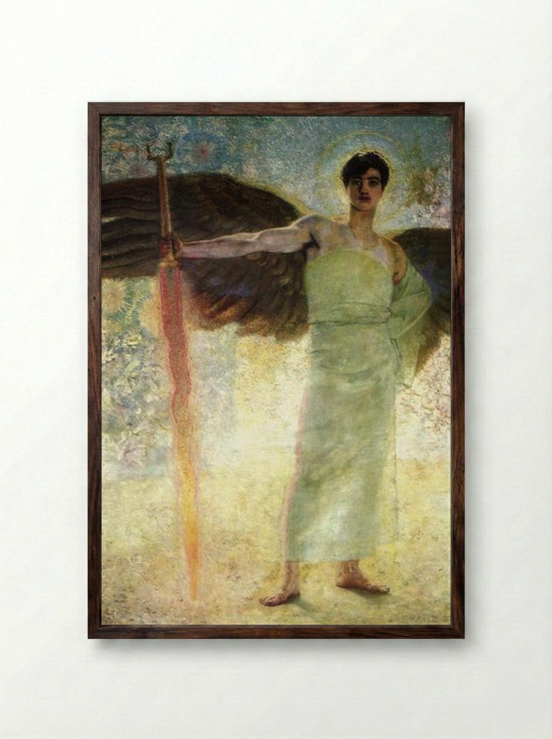 Angel with the Flaming Sword - Franz von Stuck - Framed Print Dark Wood