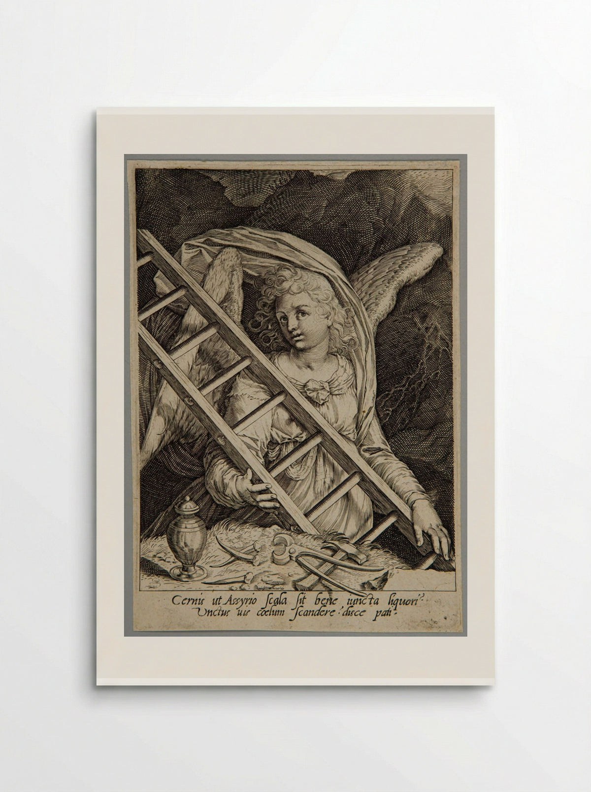 Angel with the ladder, the hammers, nails and gallipot - Aegidius Sadeler II - Poster