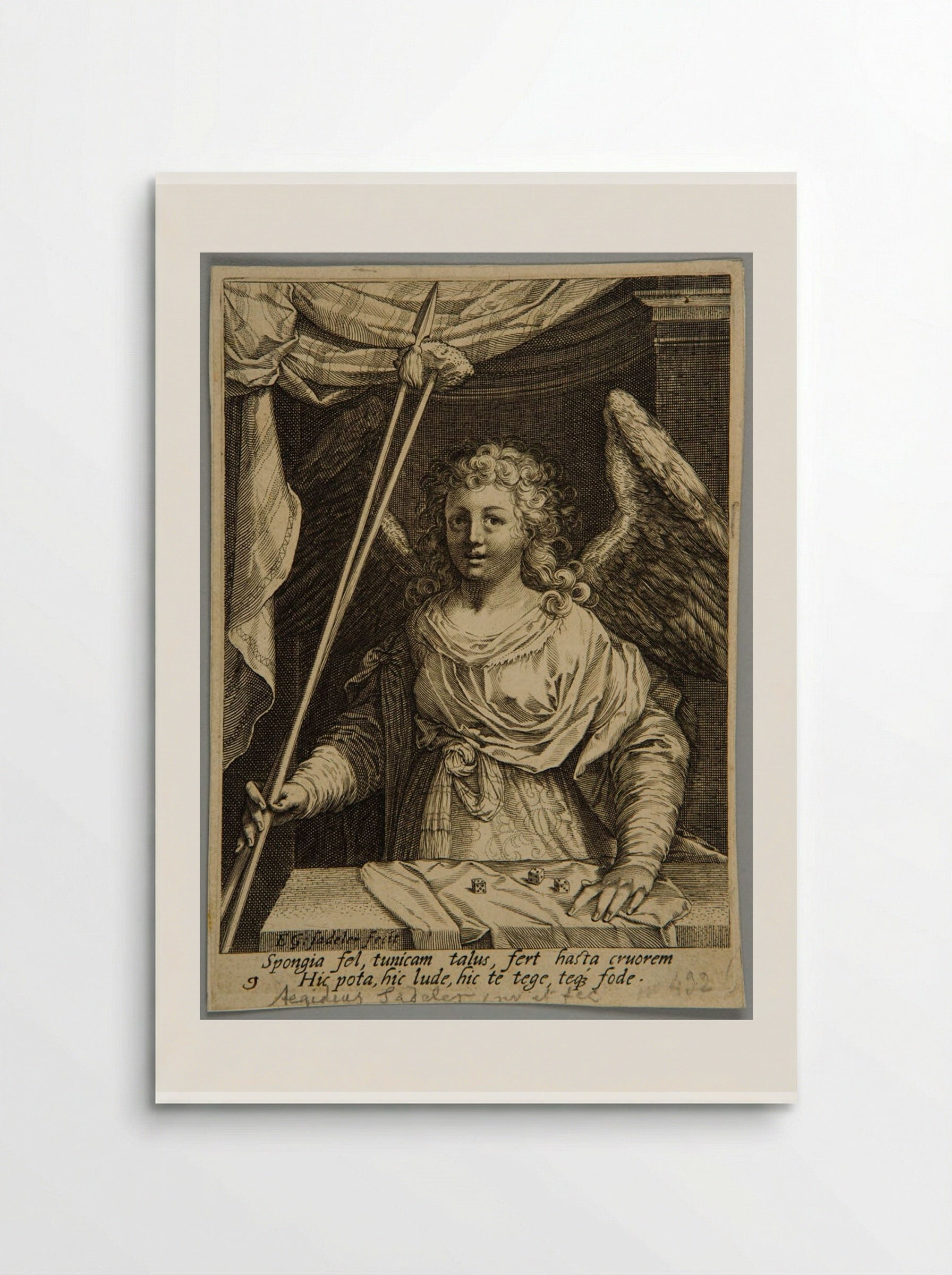 Angel with the lance and sponge in her right hand, dices before her - Aegidius Sadeler II - Poster