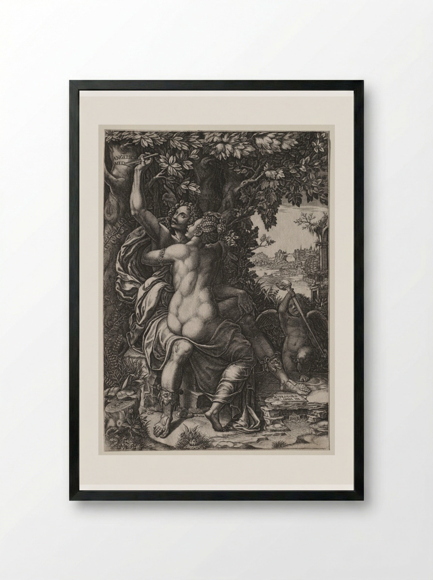 Angelica and Medoro - Giorgio Ghisi - Framed Print Black