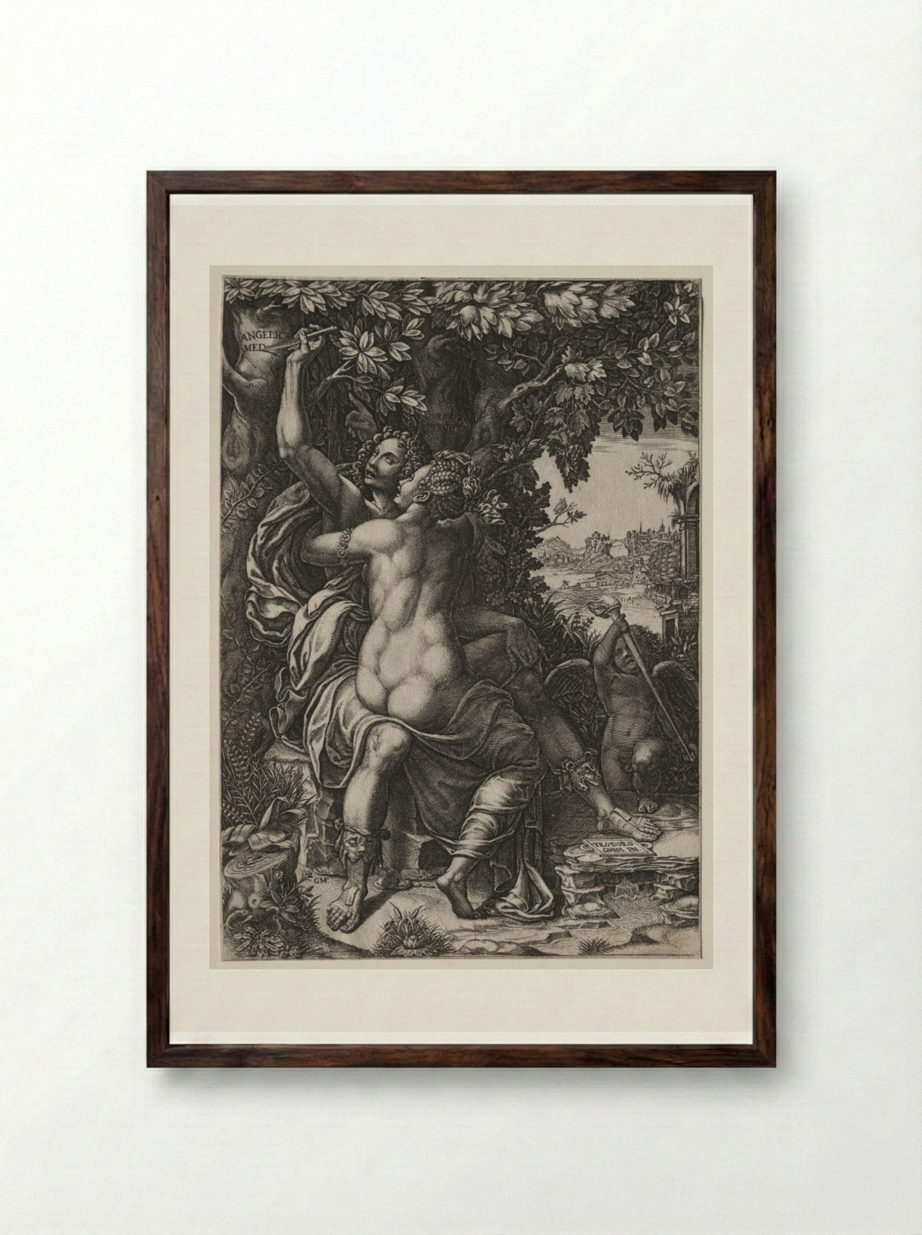 Angelica and Medoro - Giorgio Ghisi - Framed Print Dark Wood