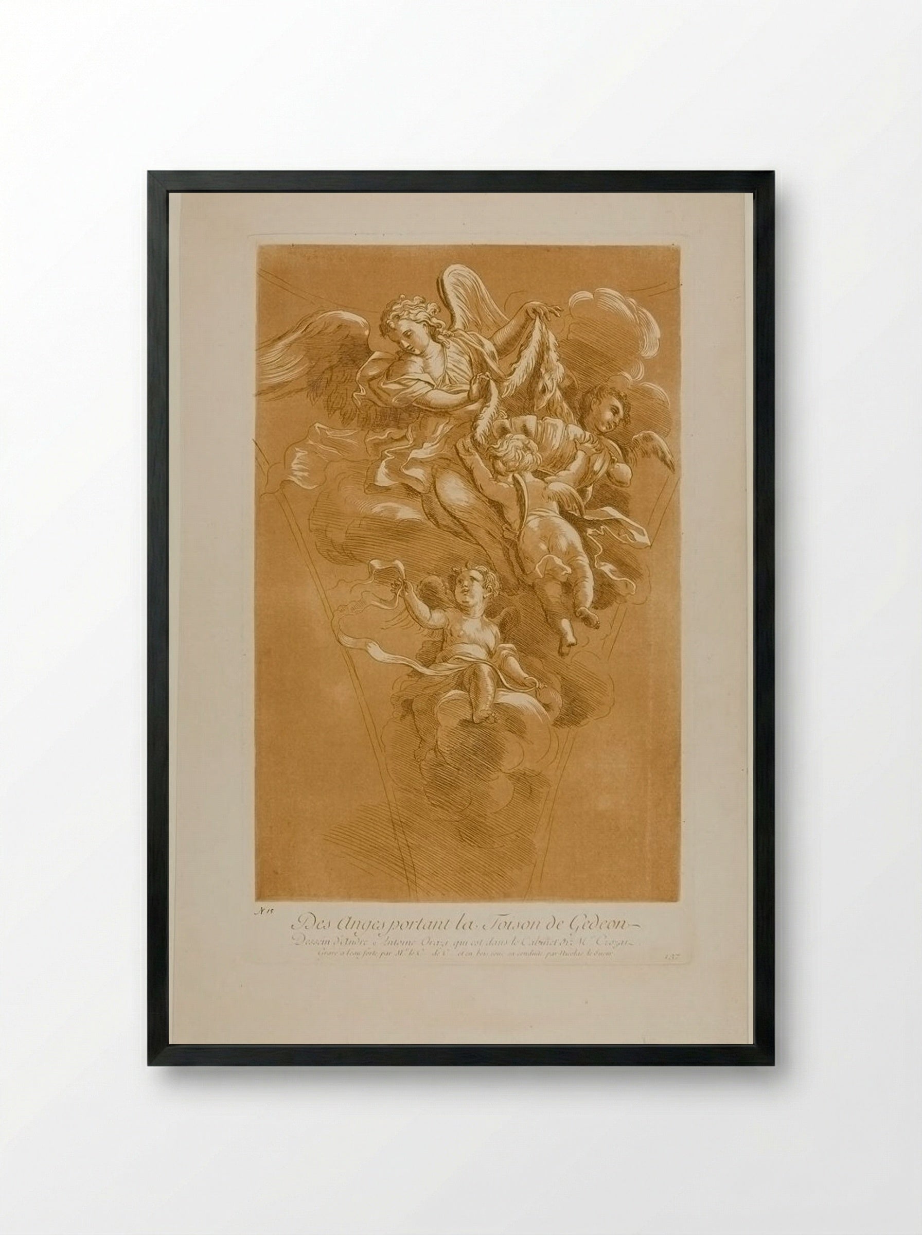 Angels Carrying Gideon's Fleece - Anne Claude de Thubières, Comte de Caylus - Framed Print Black