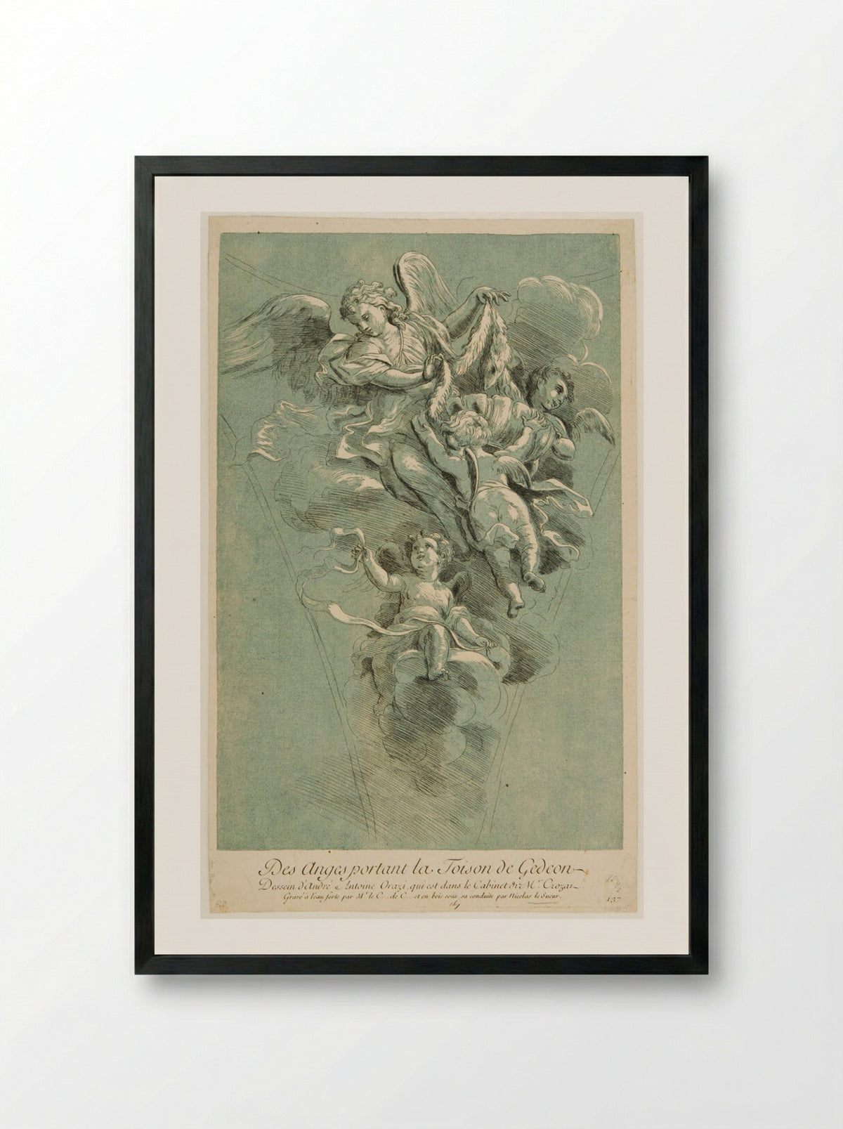 Angels Carrying Gideon's Fleece - Nicolas Le Sueur - Framed Print Black