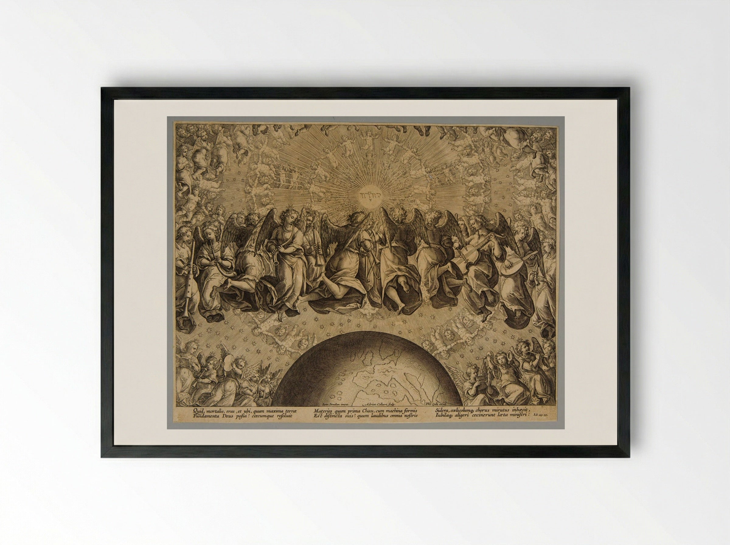 Angels Playing Musical Instruments and Cherubs Dancing - Adriaen Collaert - Framed Print Black