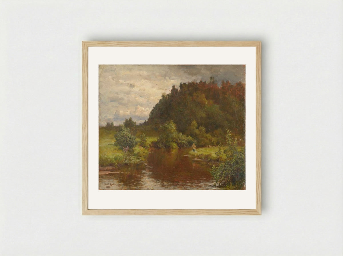 Angler by a River - Julius Sergius von Klever - Framed Print Wood