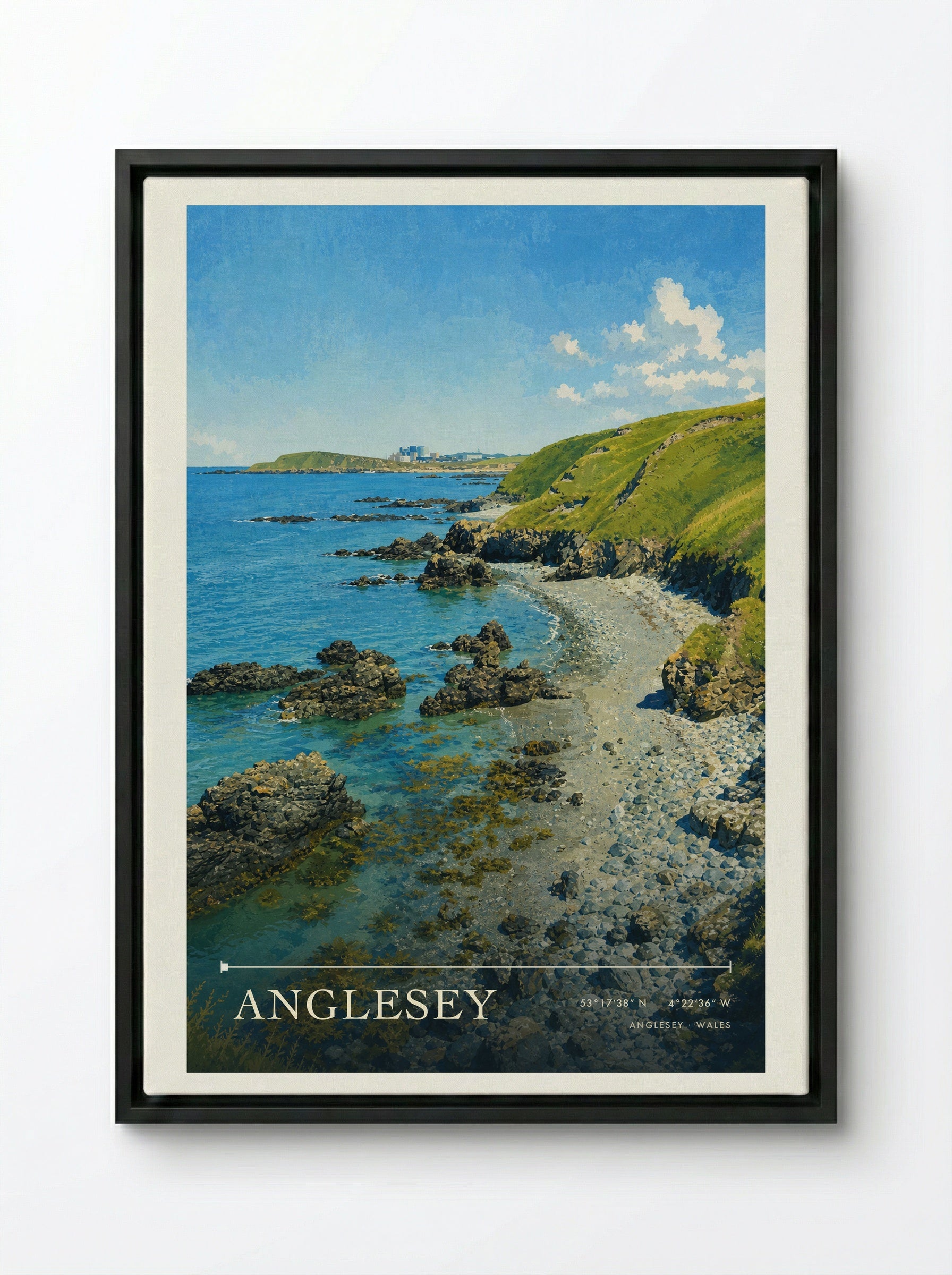 Anglesey Wales Travel Poster - Framed Canvas Black