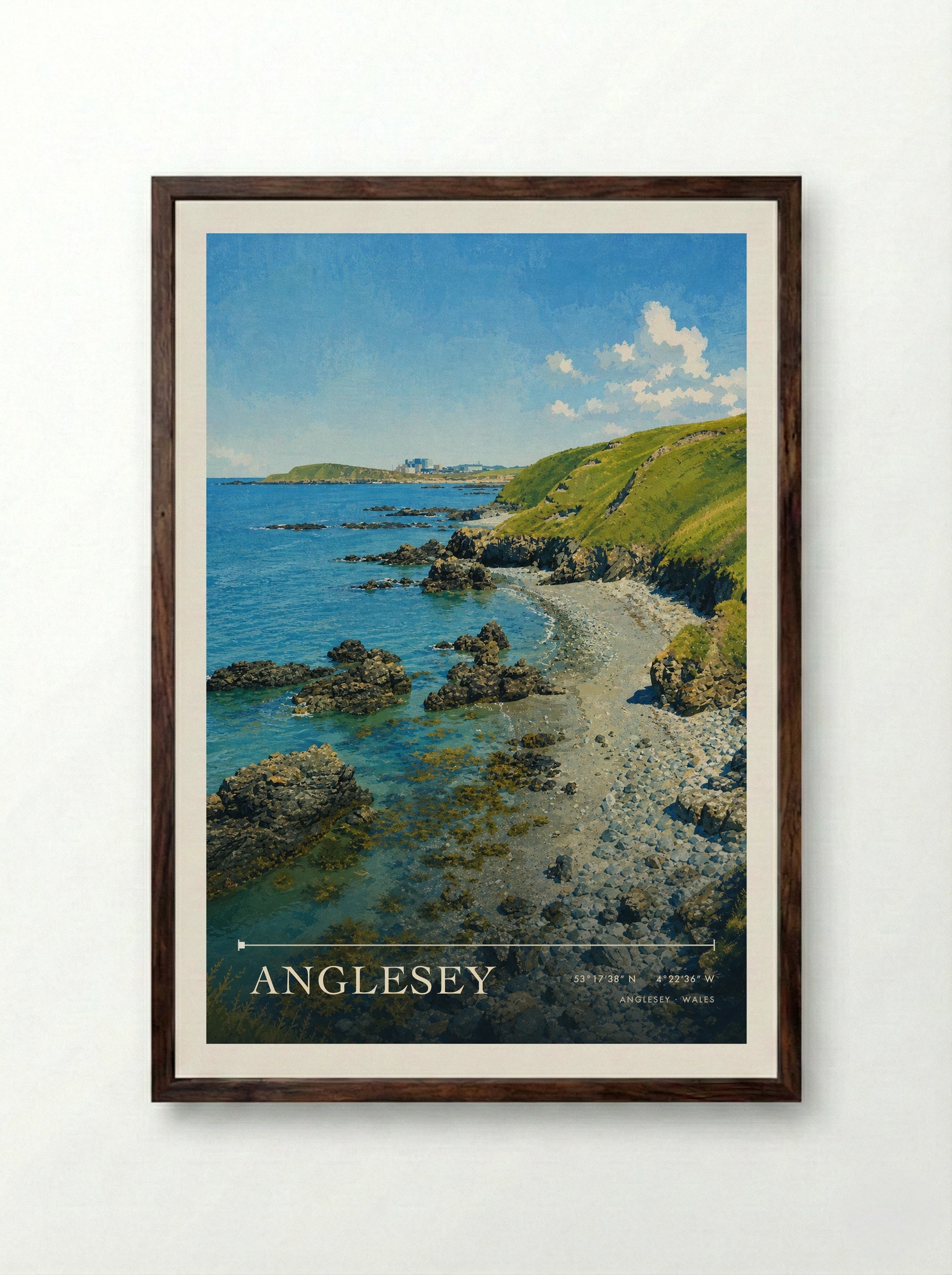 Anglesey Wales Travel Poster - Framed Print Dark Wood