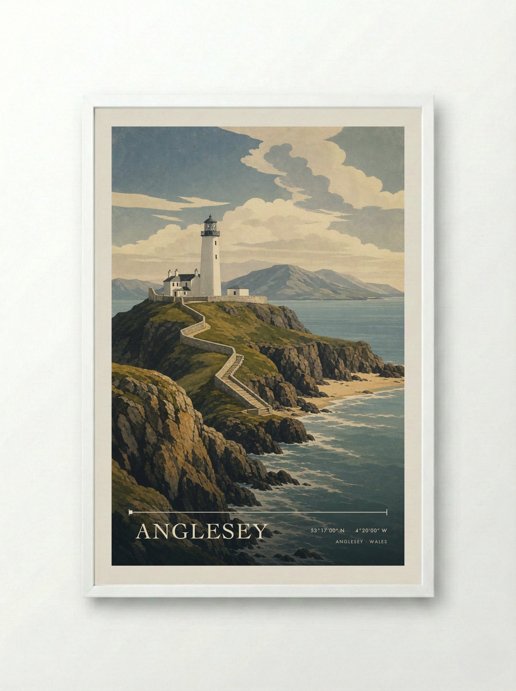 Anglesey Wales Travel Poster - Framed Print White