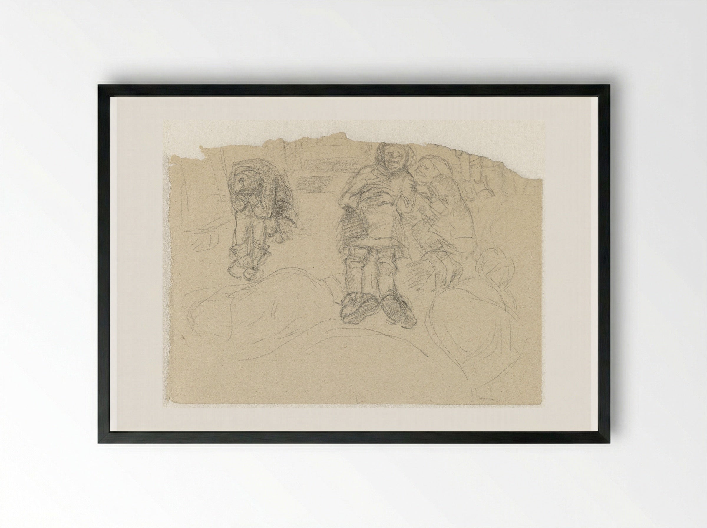 Angstig lagen de mensen bij elkaar, uitgeput na het werk - Aat Breur-Hibma - Framed Print Black