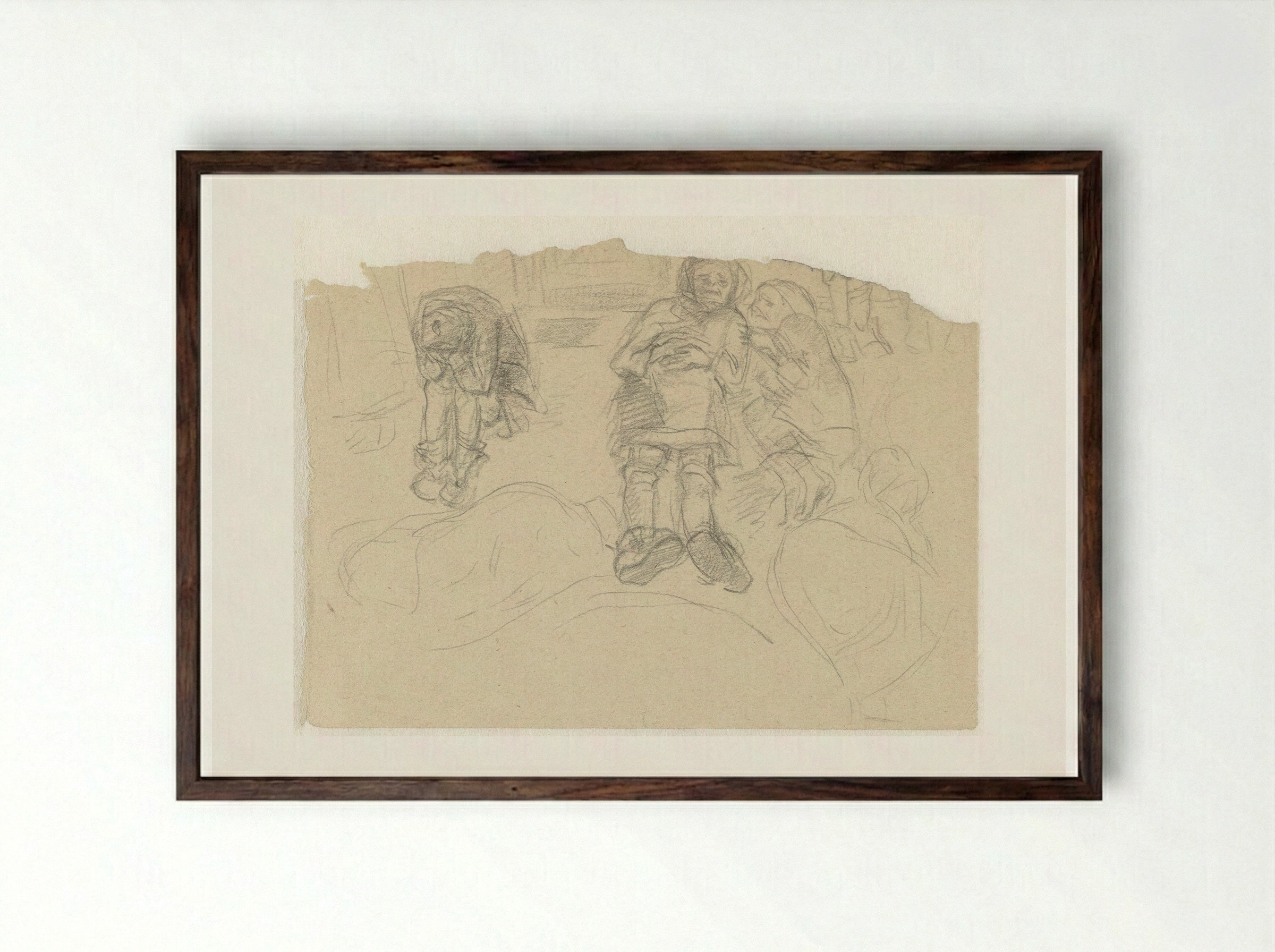 Angstig lagen de mensen bij elkaar, uitgeput na het werk - Aat Breur-Hibma - Framed Print Dark Wood