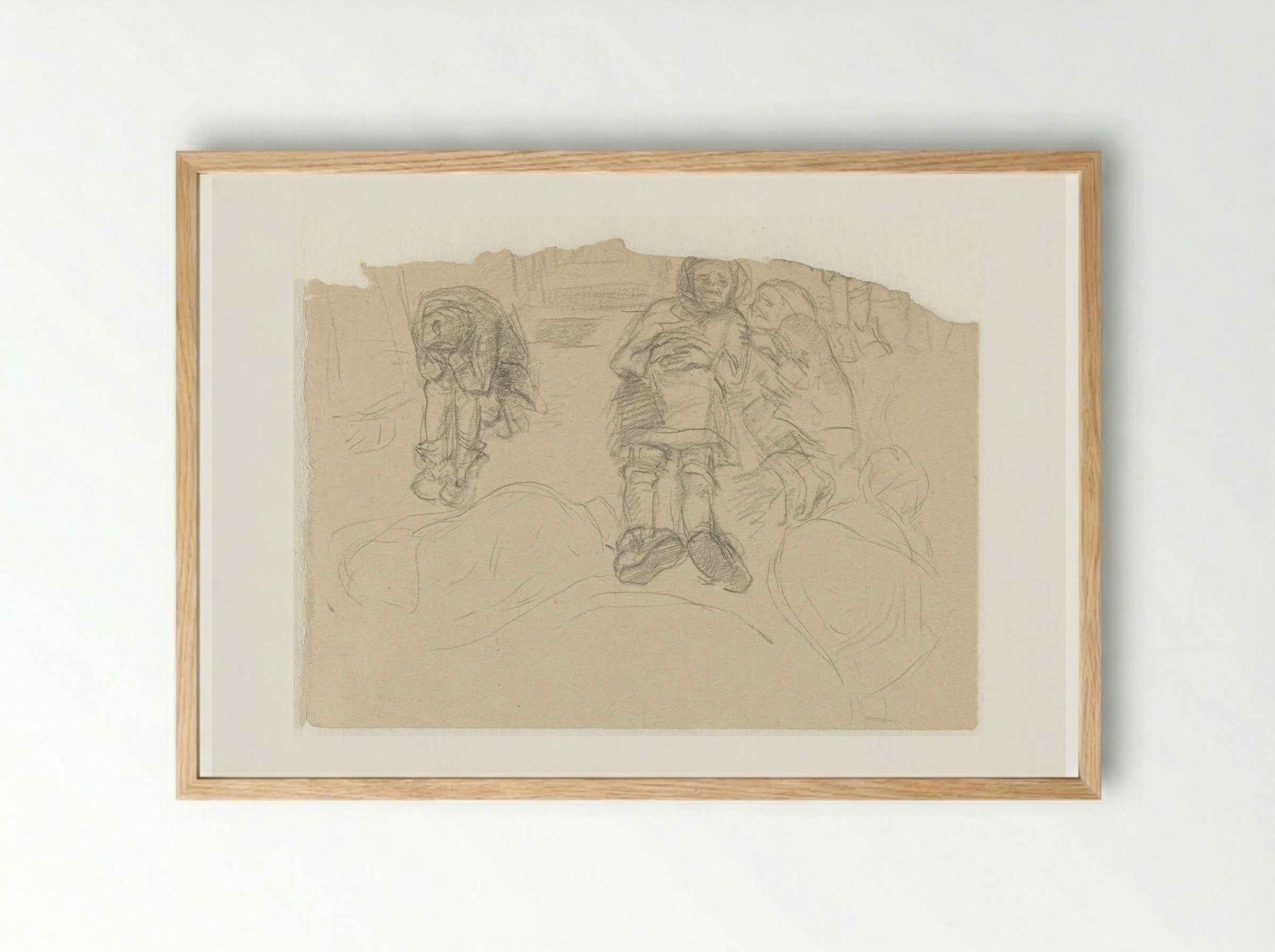 Angstig lagen de mensen bij elkaar, uitgeput na het werk - Aat Breur-Hibma - Framed Print Wood